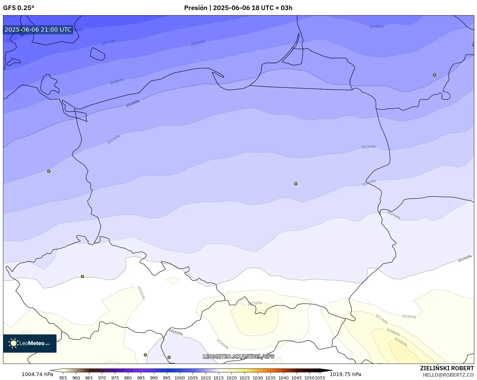 GFS model - Polonia, Presión GFS model - Polonia, Presión