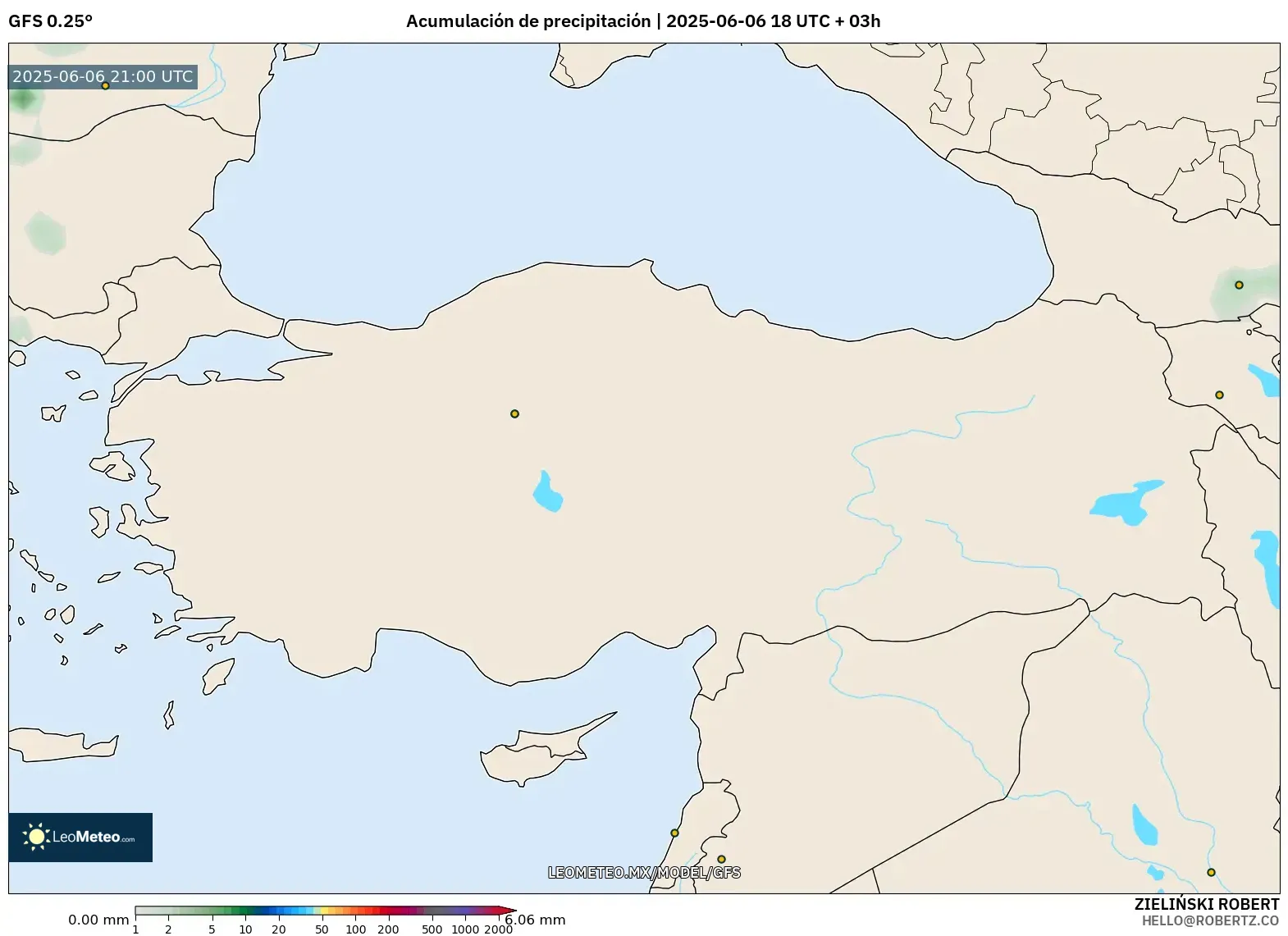 GFS model - Turquía, Acumulación de precipitación GFS model - Turquía, Acumulación de precipitación