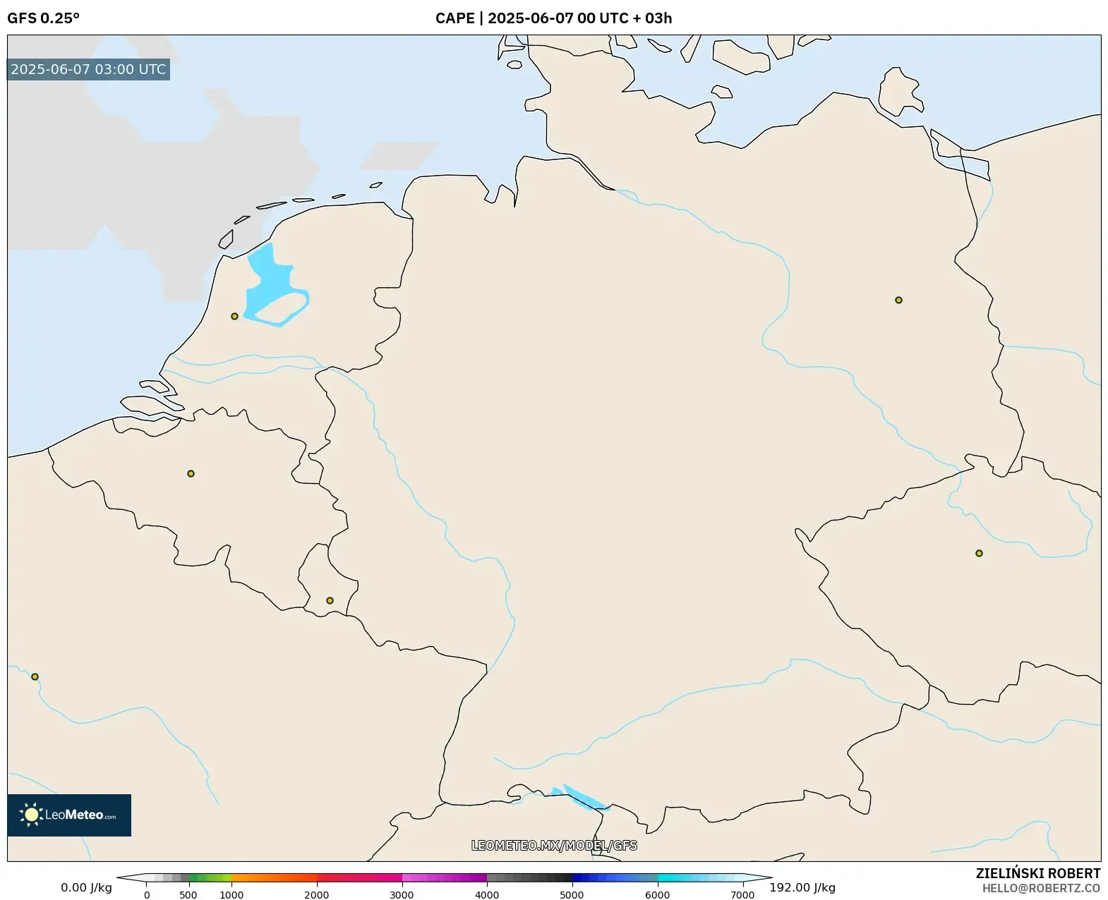 GFS model - Alemania, CAPE GFS model - Alemania, CAPE