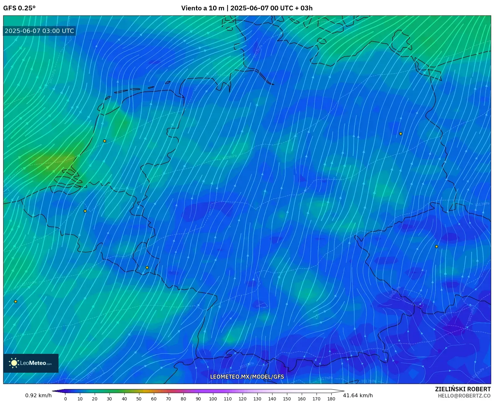 GFS model - Alemania, Viento a 10 m