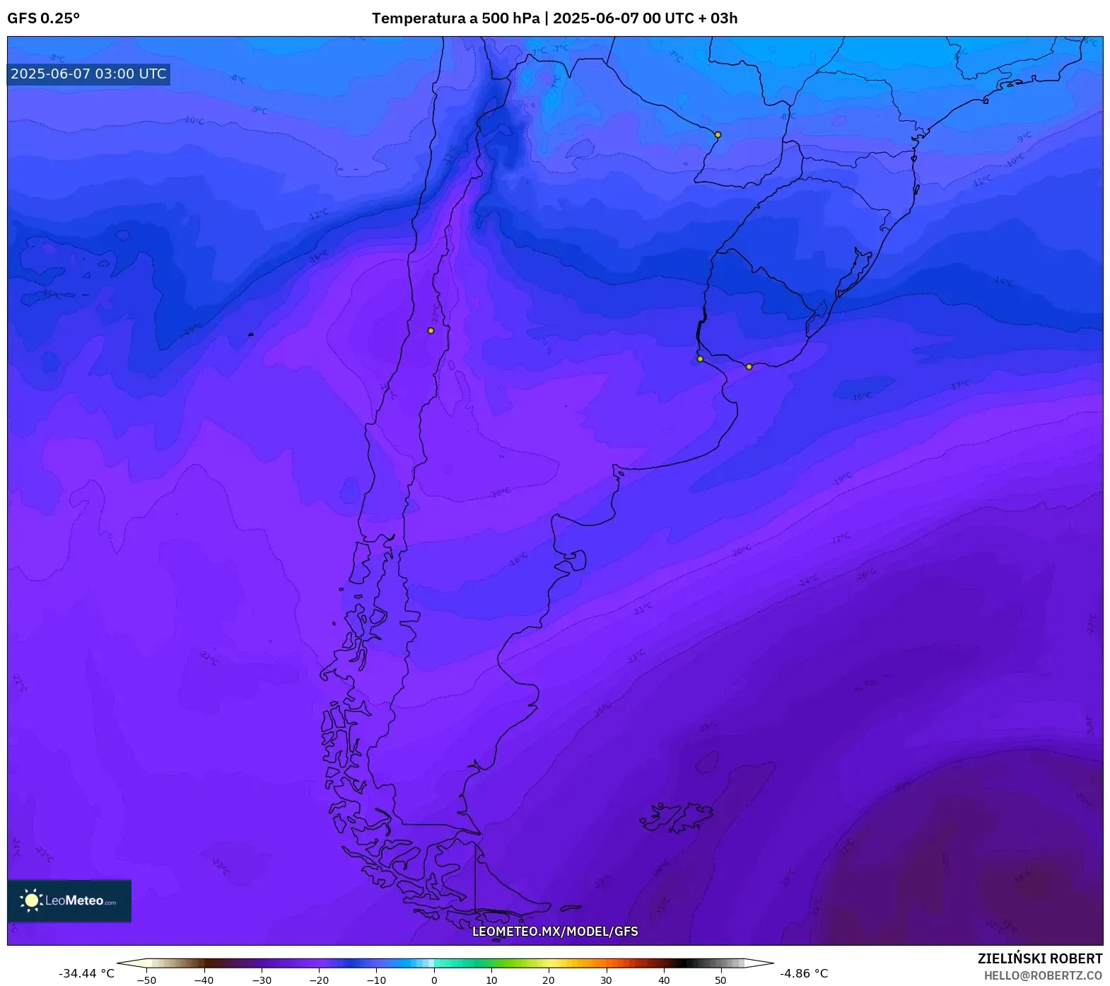 GFS model - Argentina, Temperatura a 500 hPa GFS model - Argentina, Temperatura a 500 hPa