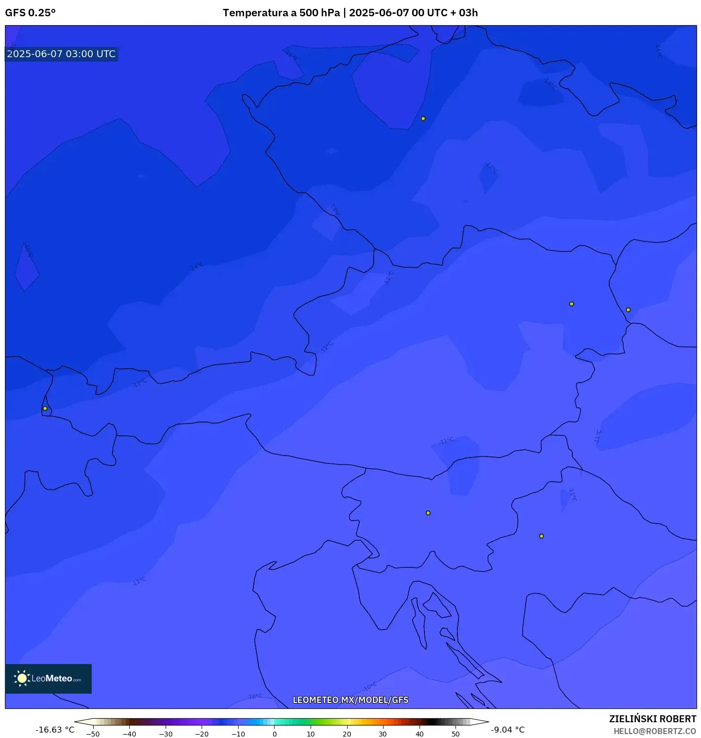 GFS model - Austria, Temperatura a 500 hPa GFS model - Austria, Temperatura a 500 hPa