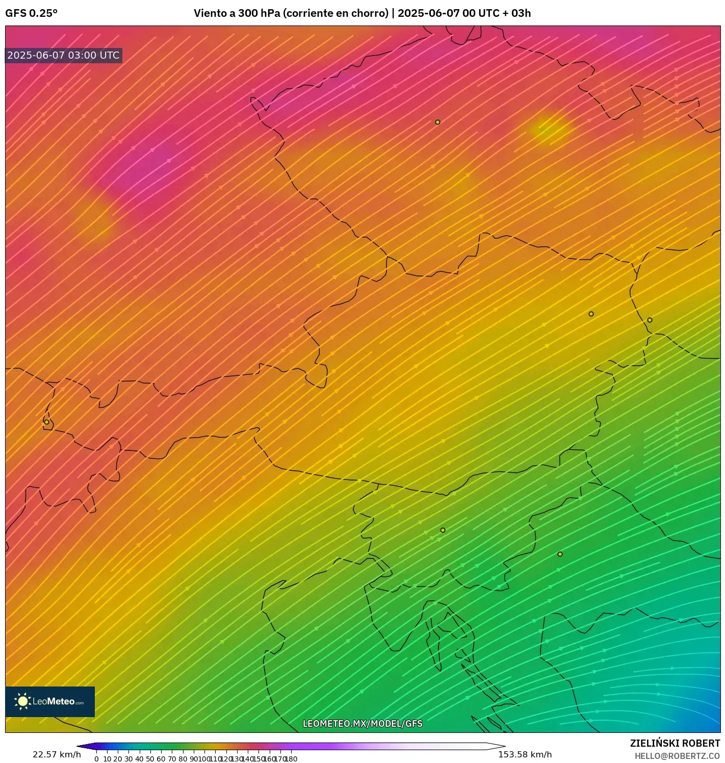 GFS model - Austria, Viento a 300 hPa (corriente en chorro) GFS model - Austria, Viento a 300 hPa (corriente en chorro)