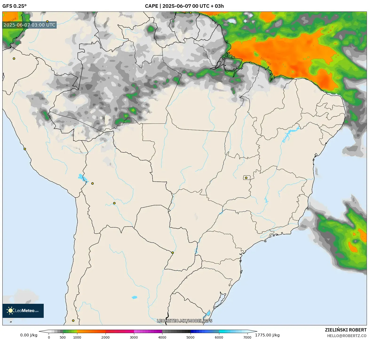 GFS model - Brasil, CAPE