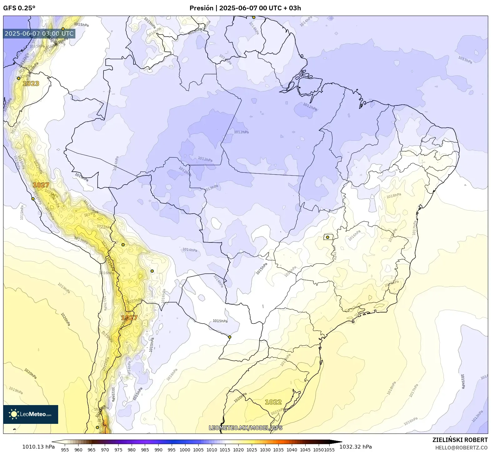 GFS model - Brasil, Presión