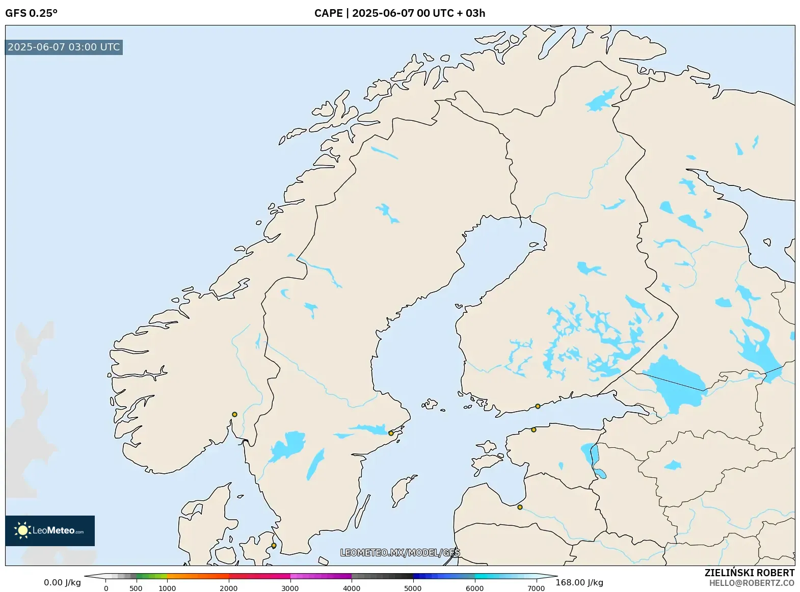 GFS model - Escandinavia, CAPE GFS model - Escandinavia, CAPE