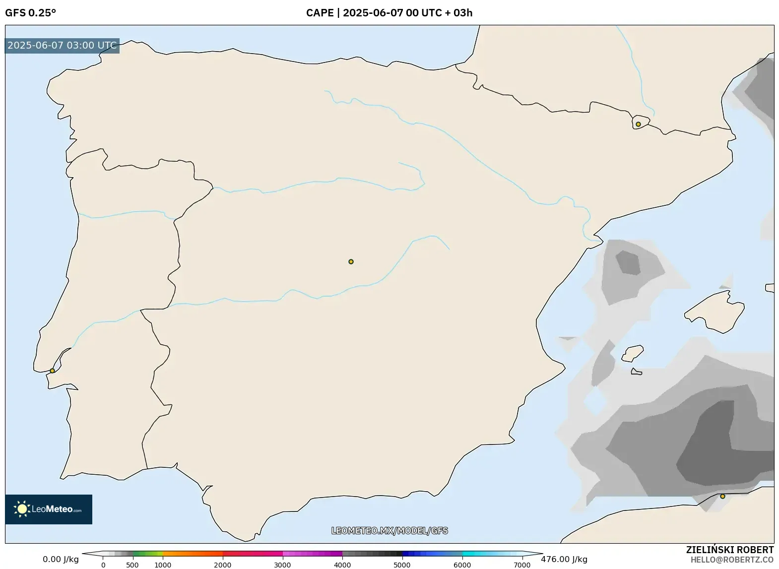 GFS model - España, CAPE