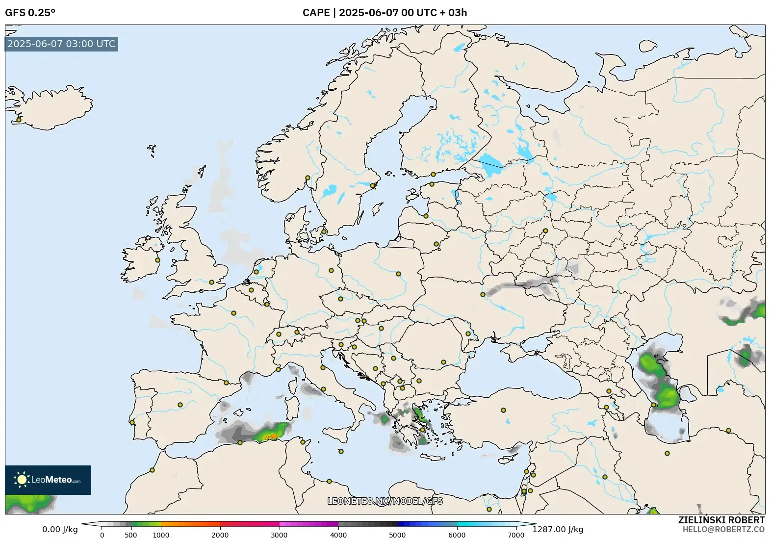 GFS model - Europa, CAPE