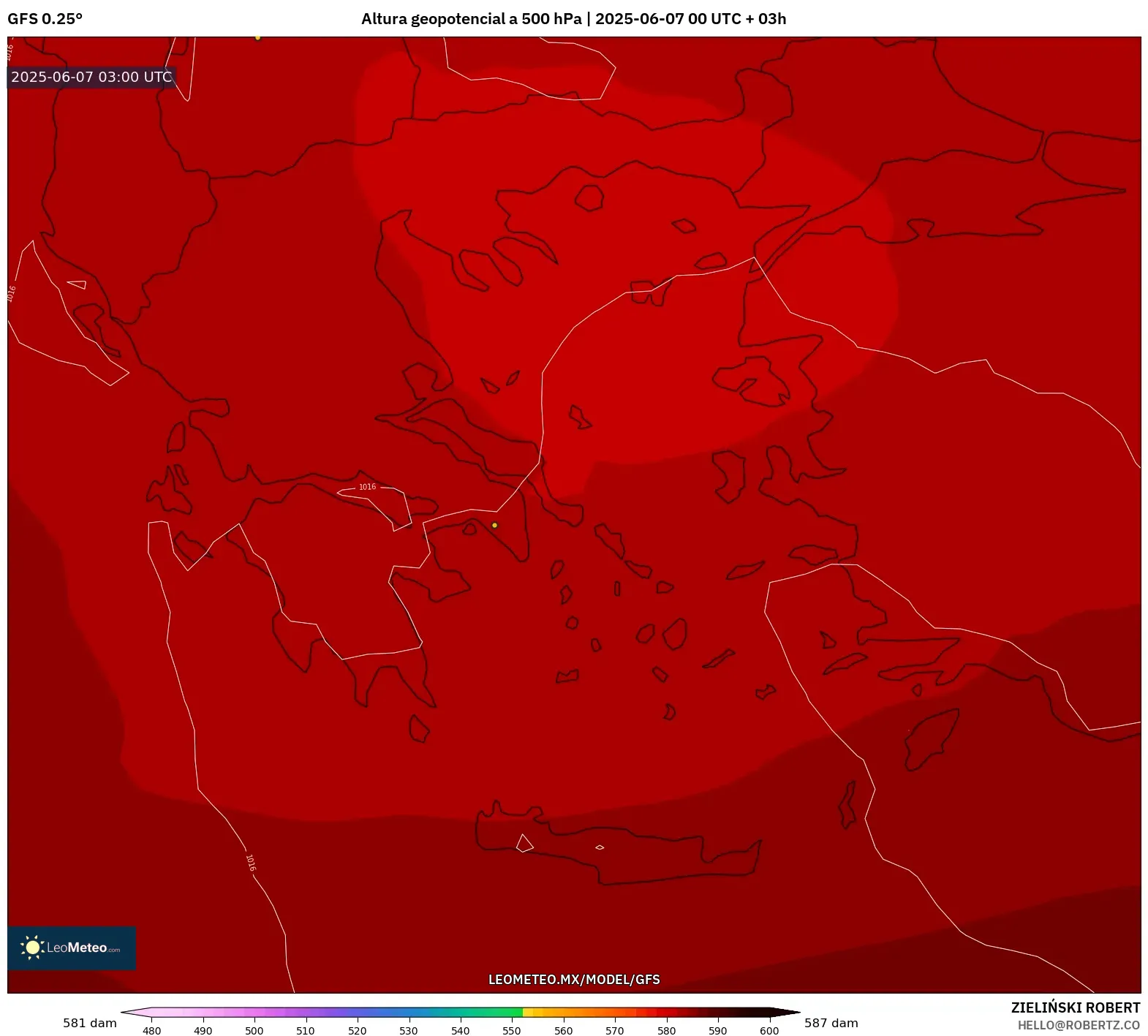 GFS model - Grecia, Altura geopotencial a 500 hPa GFS model - Grecia, Altura geopotencial a 500 hPa