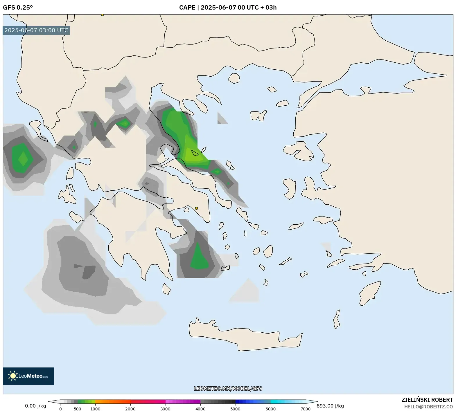 GFS model - Grecia, CAPE GFS model - Grecia, CAPE