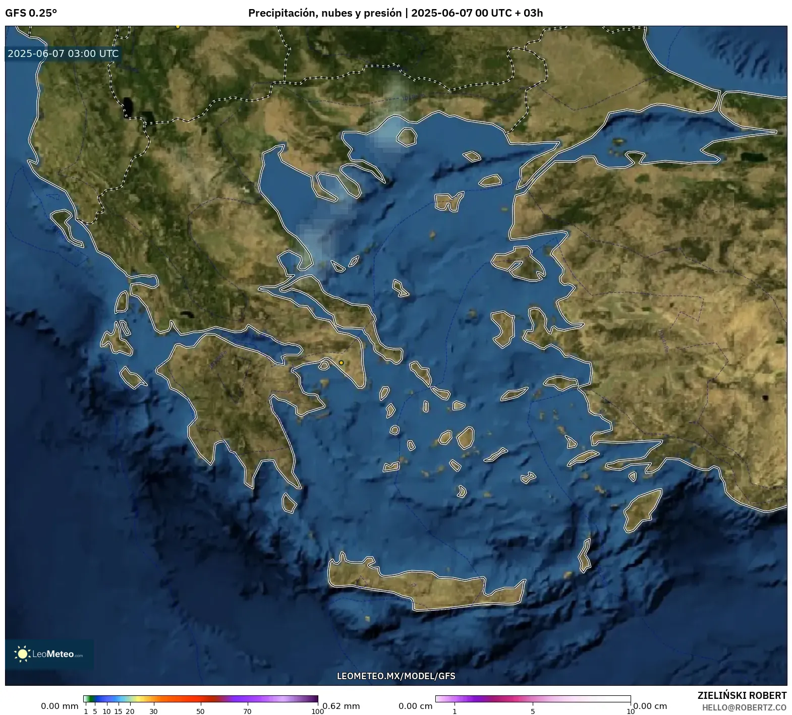 GFS model - Grecia, Precipitación, nubes y presión GFS model - Grecia, Precipitación, nubes y presión