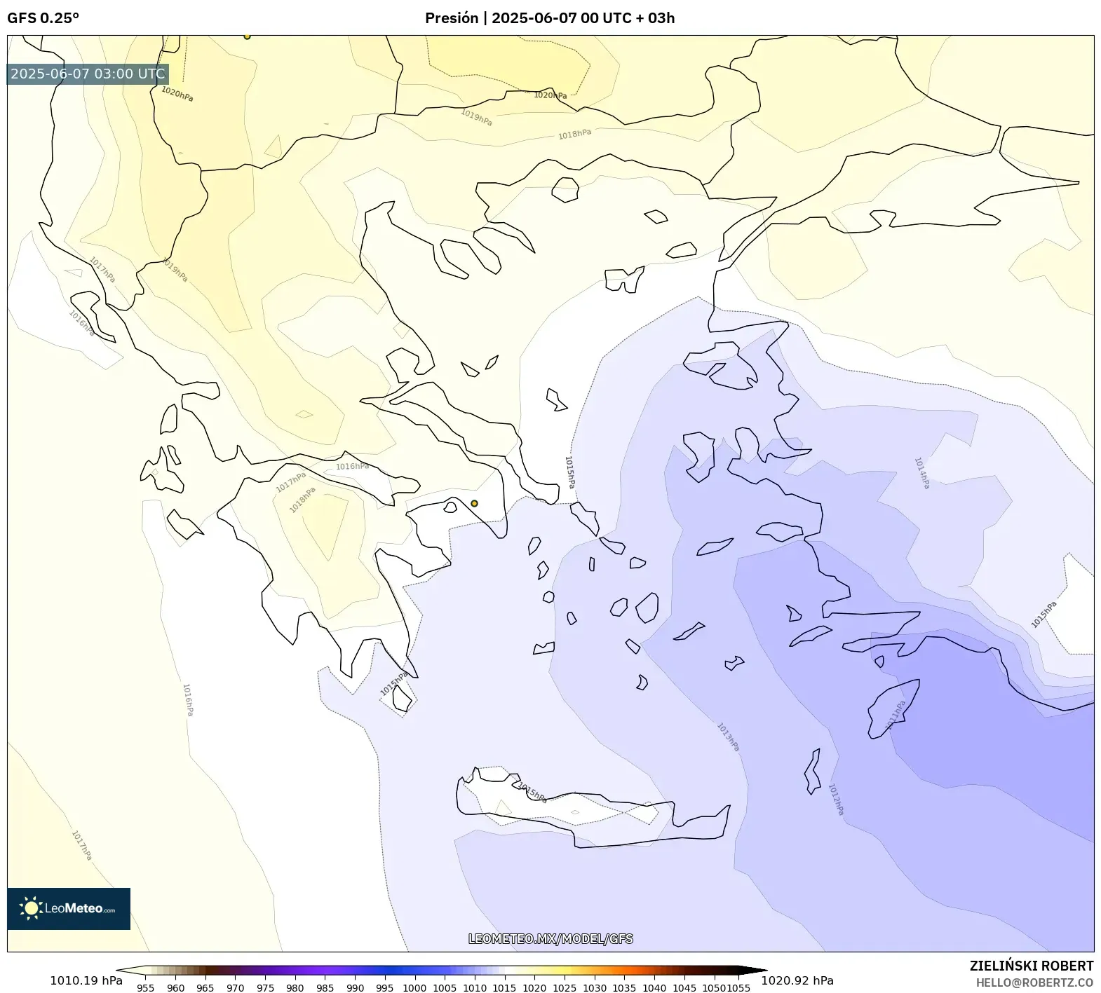 GFS model - Grecia, Presión