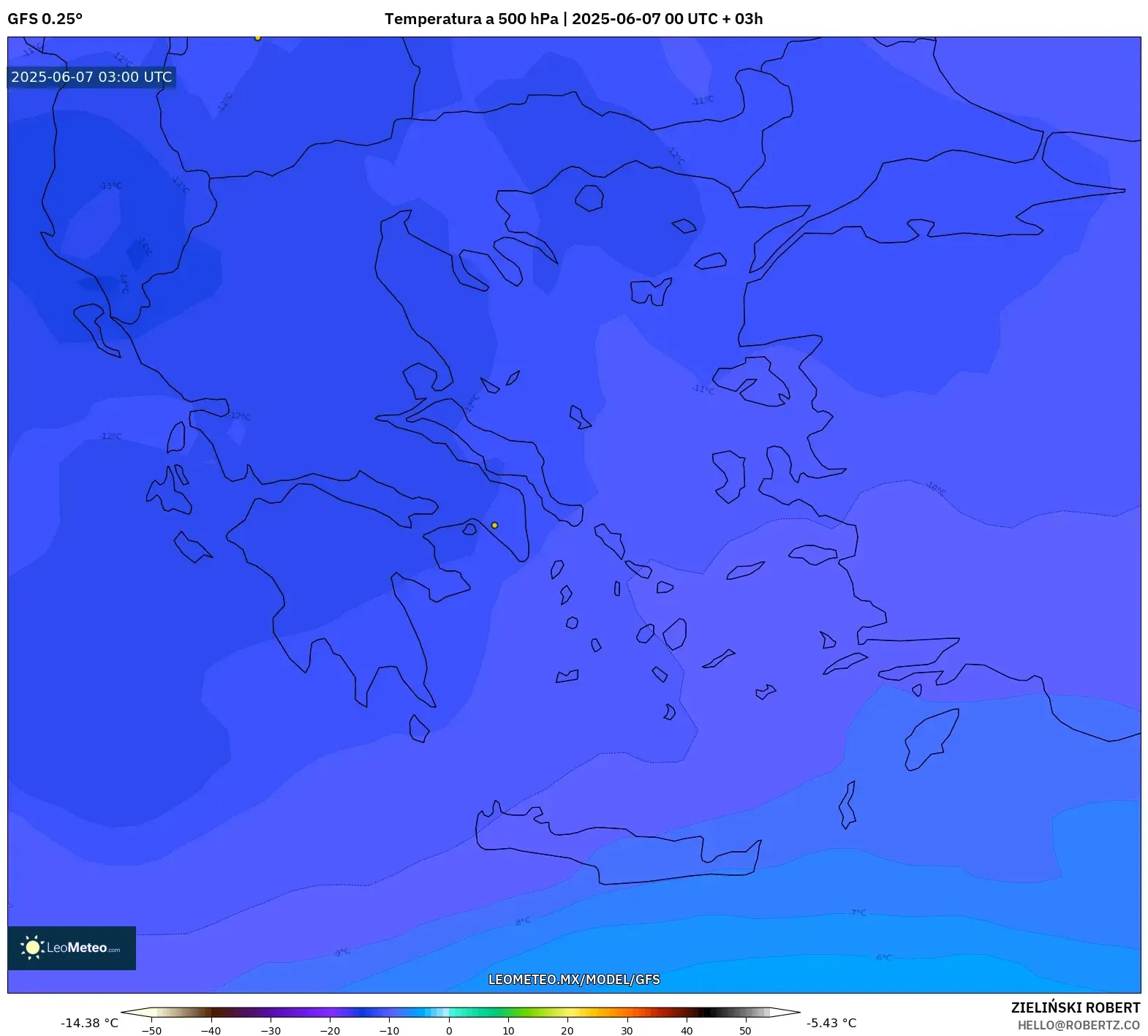 GFS model - Grecia, Temperatura a 500 hPa GFS model - Grecia, Temperatura a 500 hPa