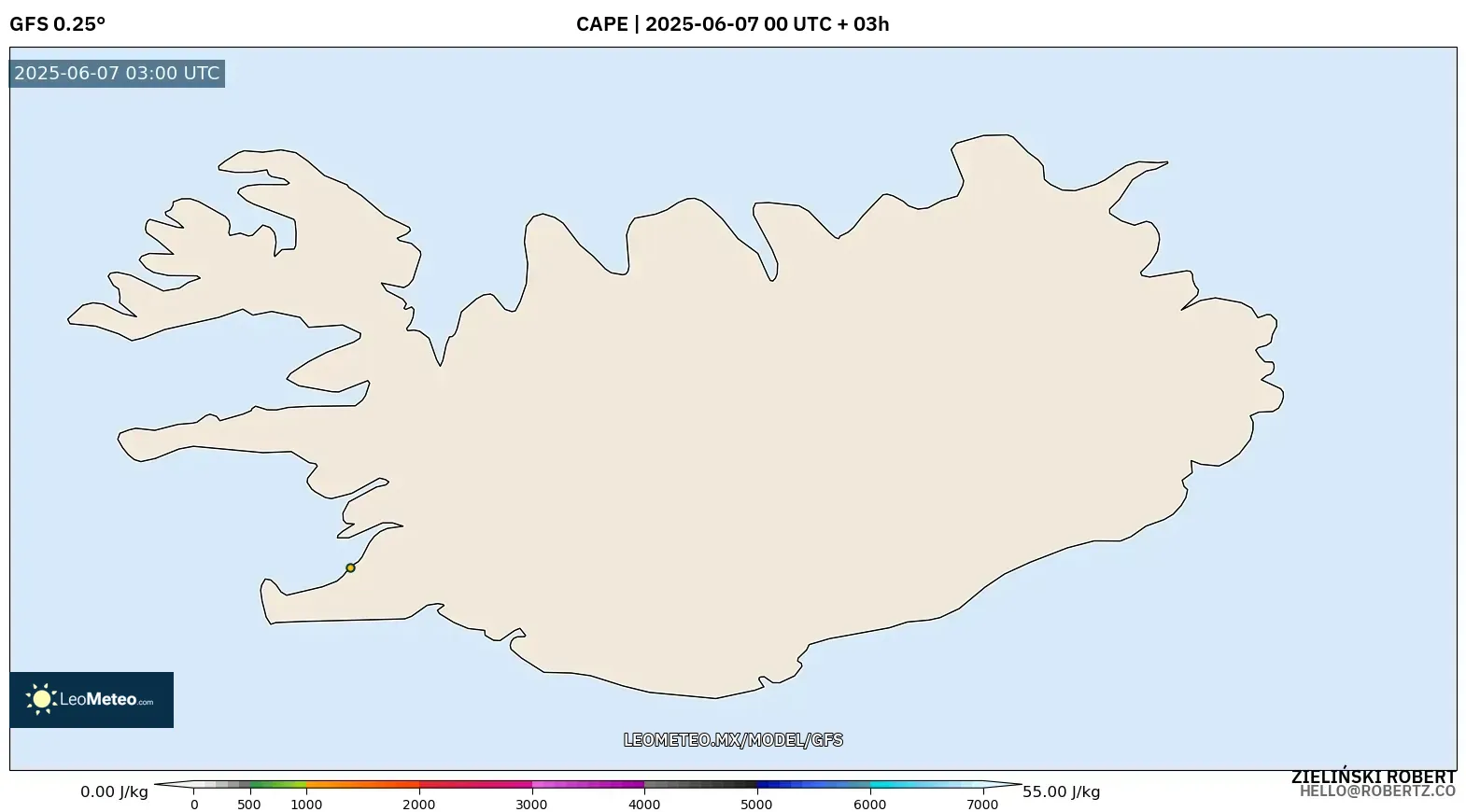 GFS model - Islandia, CAPE GFS model - Islandia, CAPE