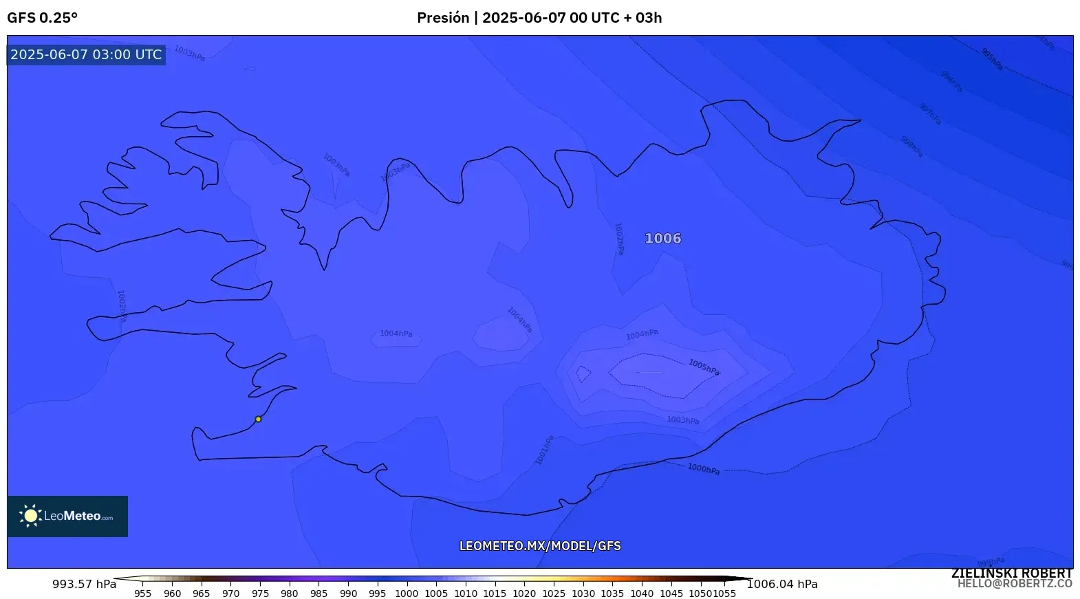 GFS model - Islandia, Presión GFS model - Islandia, Presión