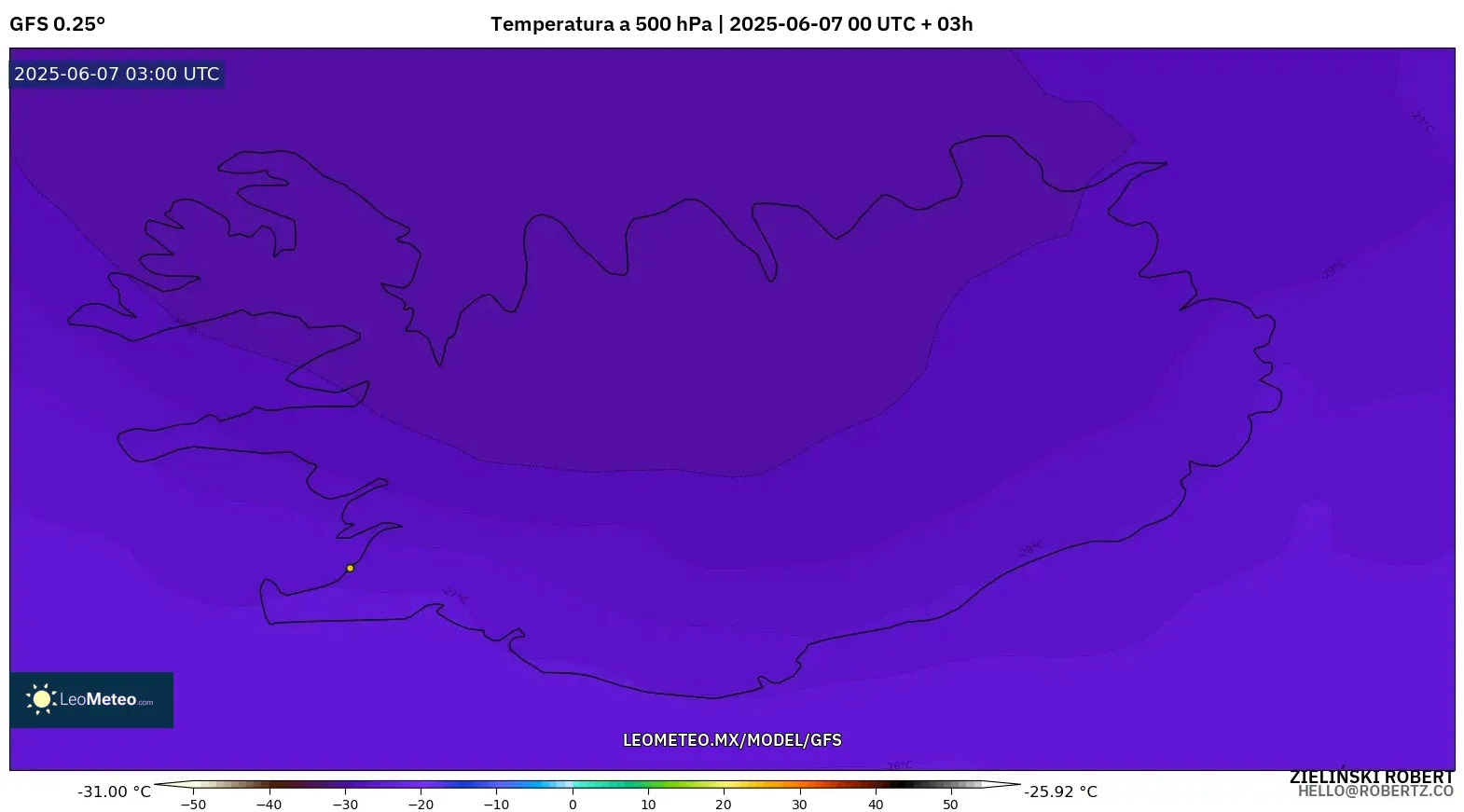 GFS model - Islandia, Temperatura a 500 hPa GFS model - Islandia, Temperatura a 500 hPa