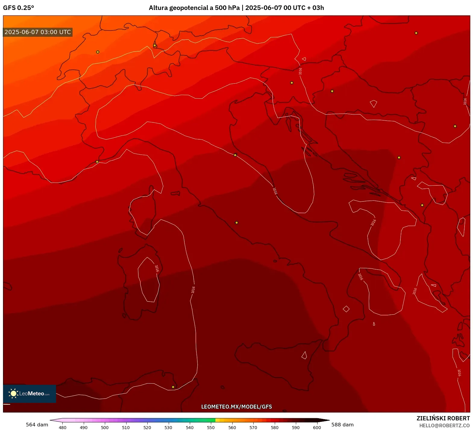 GFS model - Italia, Altura geopotencial a 500 hPa GFS model - Italia, Altura geopotencial a 500 hPa