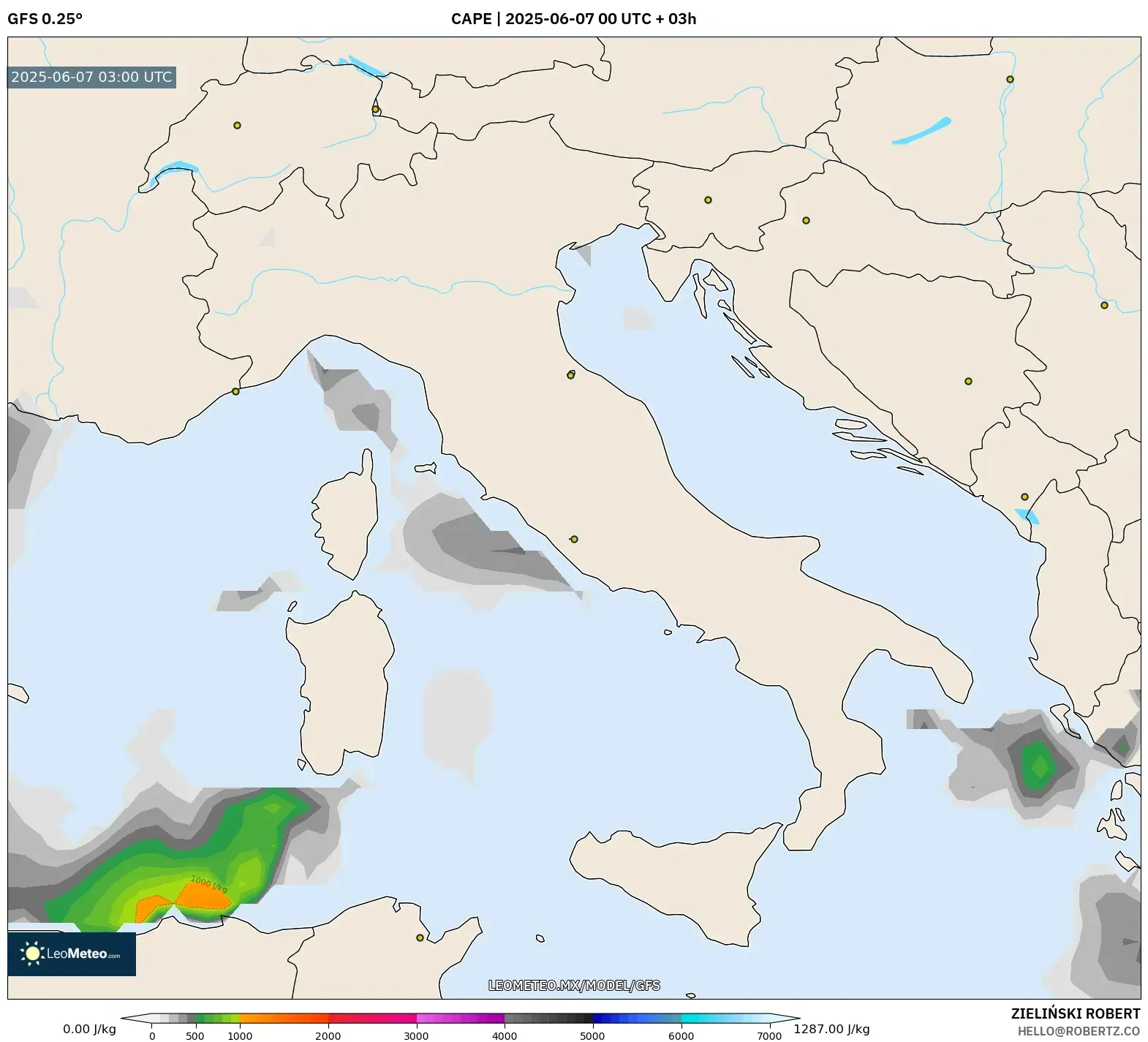GFS model - Italia, CAPE GFS model - Italia, CAPE