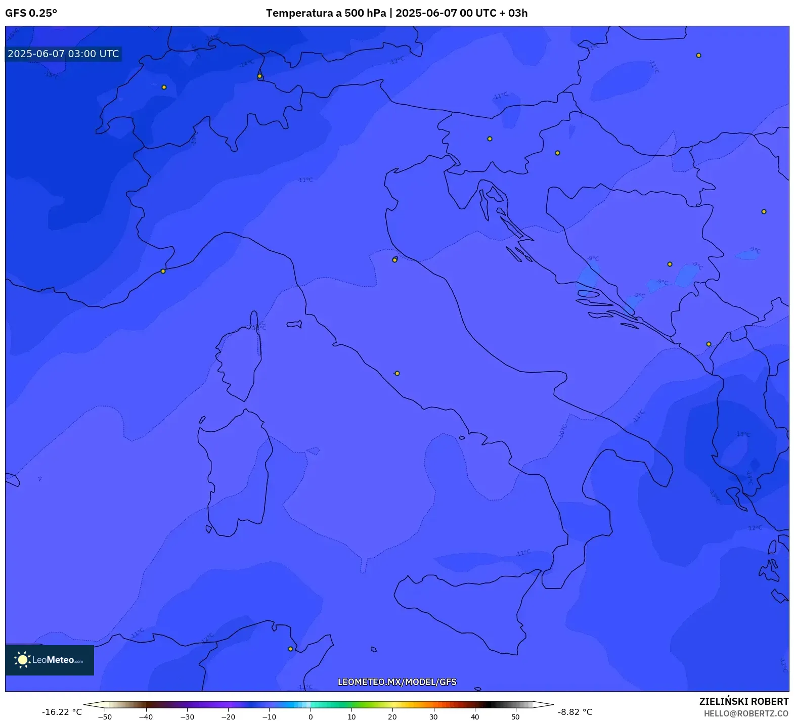 GFS model - Italia, Temperatura a 500 hPa GFS model - Italia, Temperatura a 500 hPa