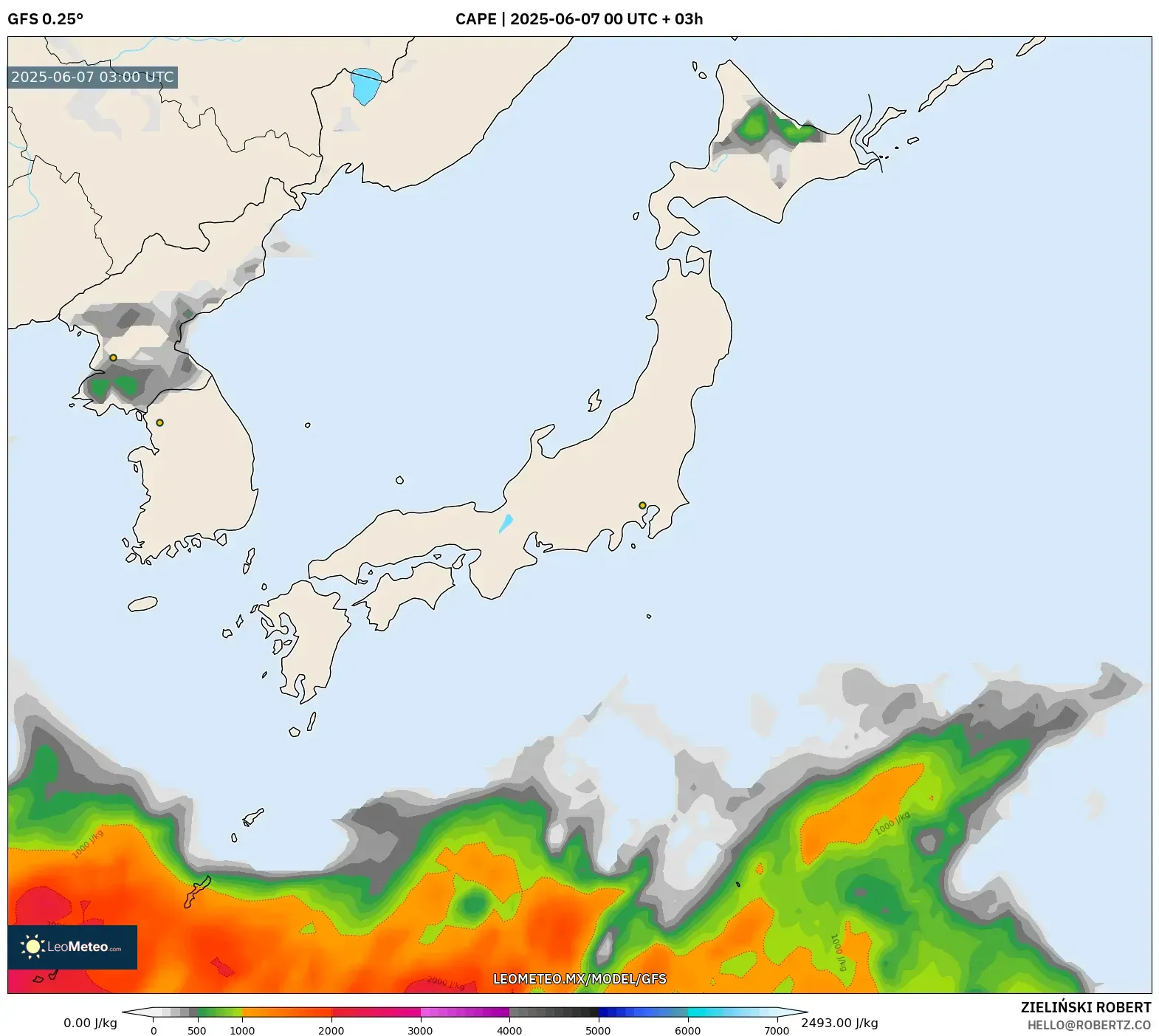 GFS model - Japón, CAPE GFS model - Japón, CAPE