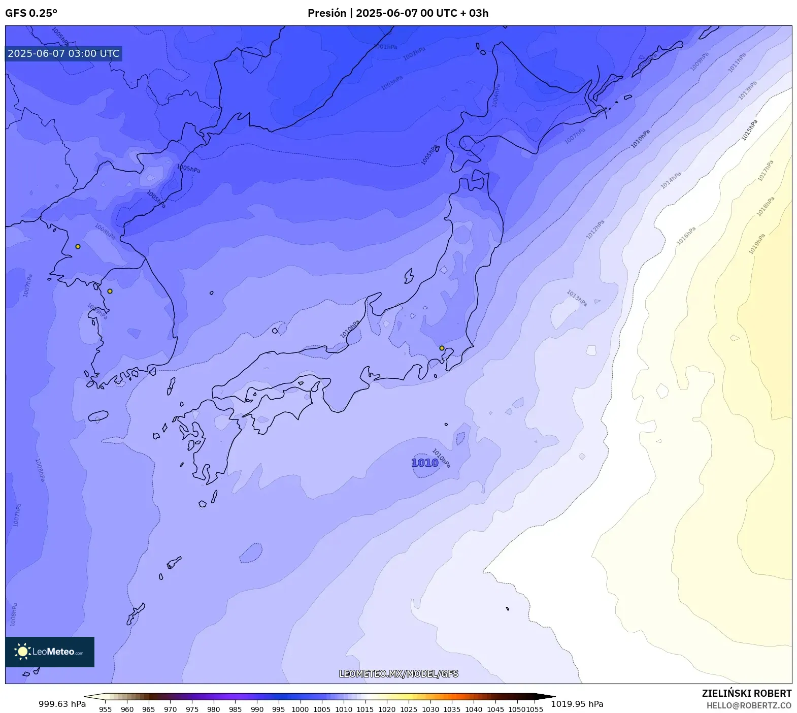 GFS model - Japón, Presión GFS model - Japón, Presión