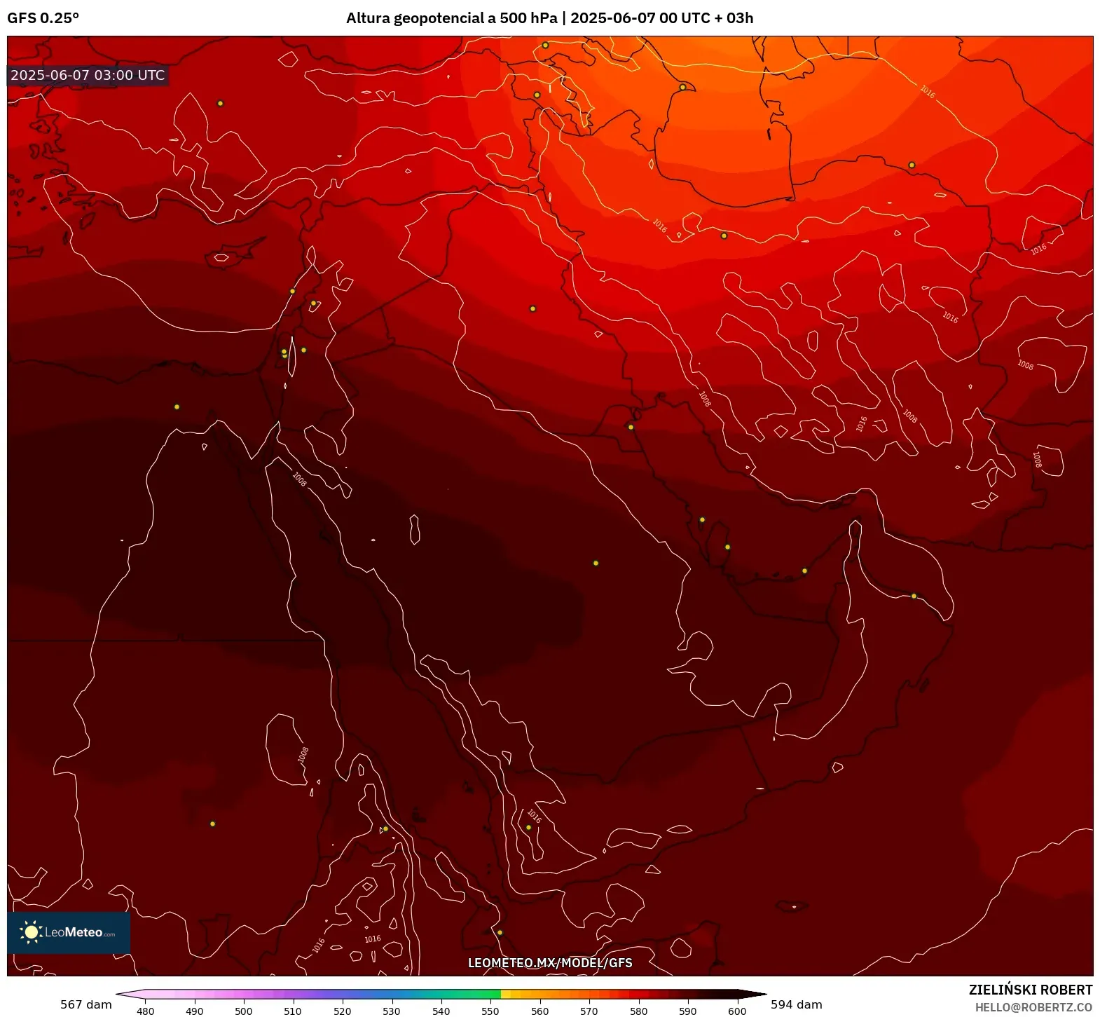GFS model - Oriente Medio, Altura geopotencial a 500 hPa GFS model - Oriente Medio, Altura geopotencial a 500 hPa