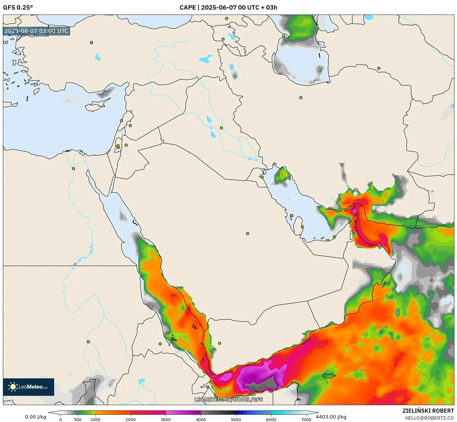 GFS model - Oriente Medio, CAPE GFS model - Oriente Medio, CAPE