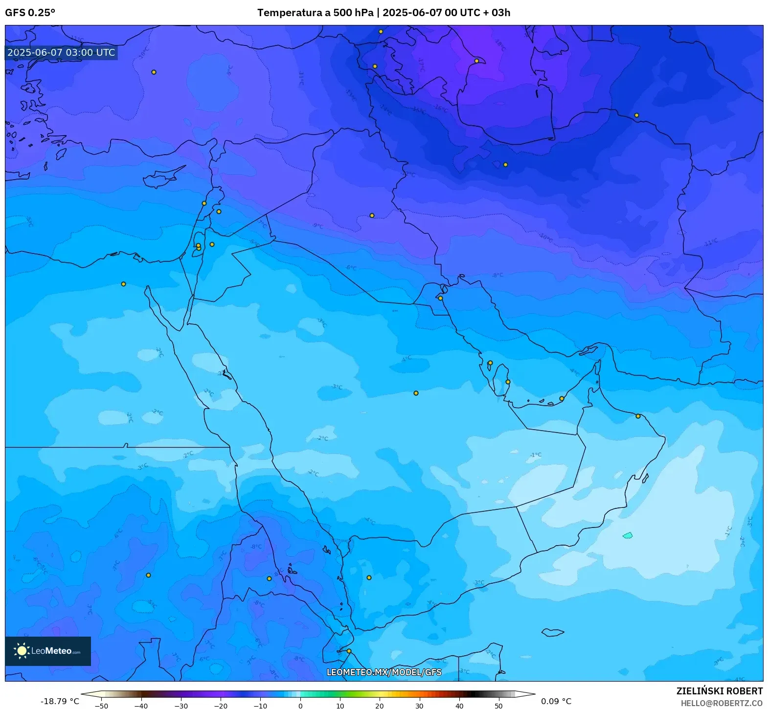 GFS model - Oriente Medio, Temperatura a 500 hPa GFS model - Oriente Medio, Temperatura a 500 hPa
