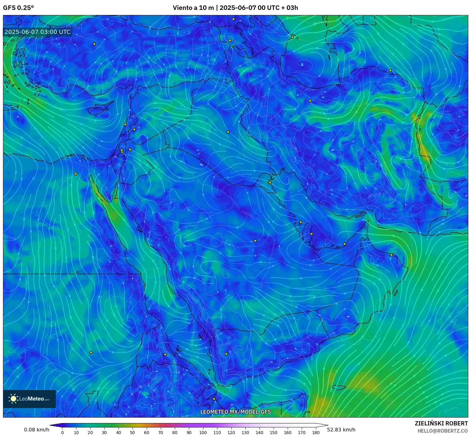 GFS model - Oriente Medio, Viento a 10 m GFS model - Oriente Medio, Viento a 10 m