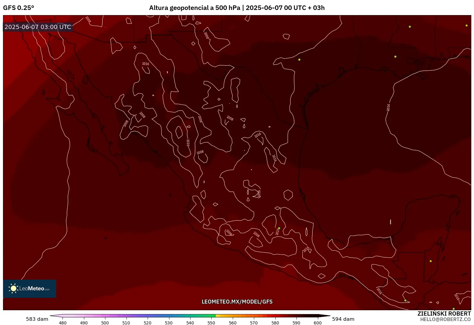 GFS model - México, Altura geopotencial a 500 hPa GFS model - México, Altura geopotencial a 500 hPa