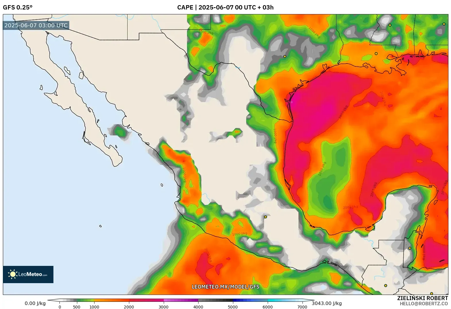 GFS model - México, CAPE GFS model - México, CAPE