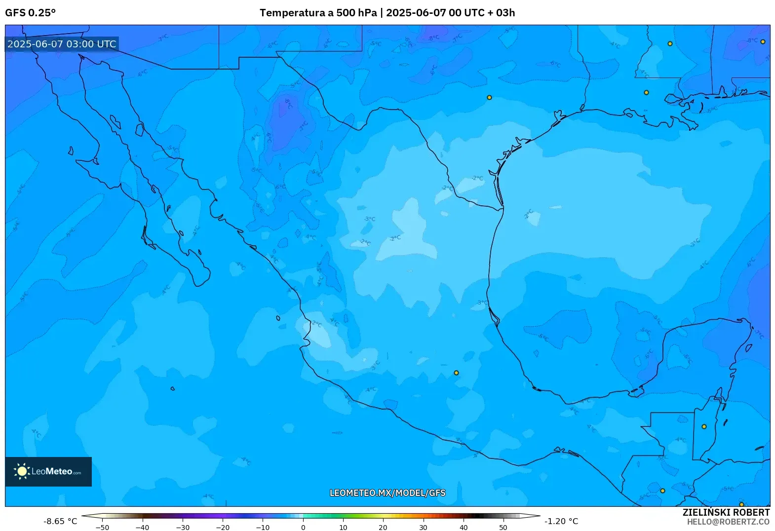 GFS model - México, Temperatura a 500 hPa GFS model - México, Temperatura a 500 hPa