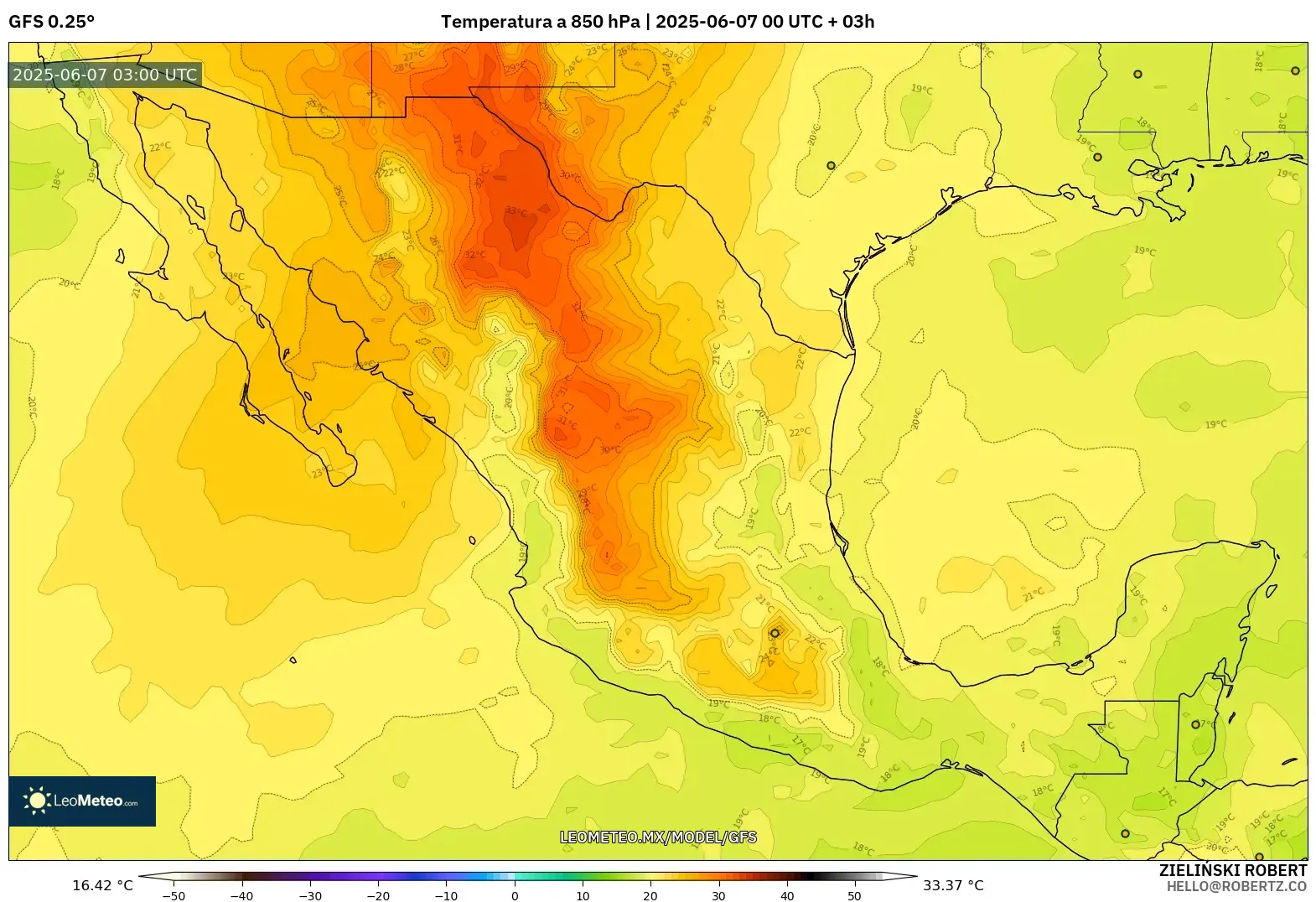 GFS model - México, Temperatura a 850 hPa GFS model - México, Temperatura a 850 hPa
