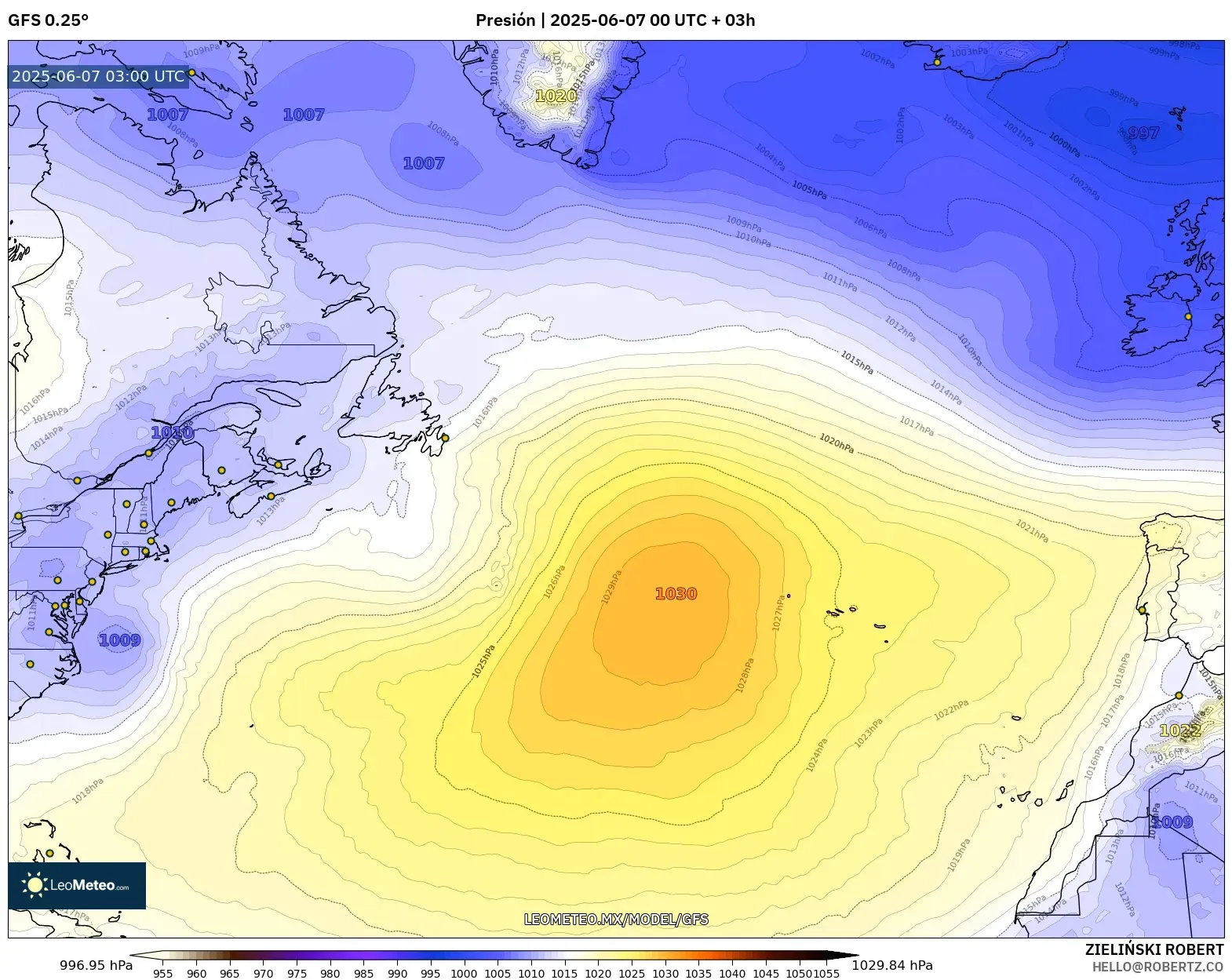 GFS model - Norte Atlántico, Presión GFS model - Norte Atlántico, Presión
