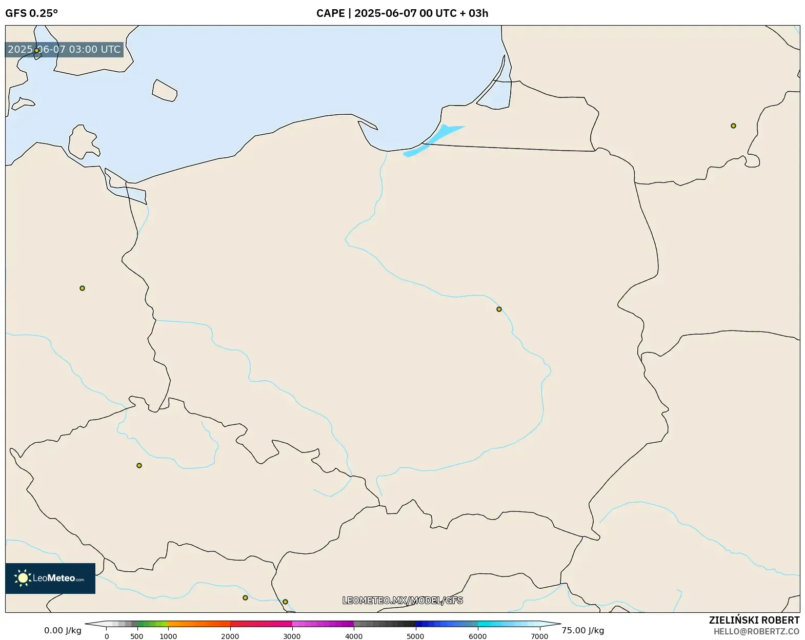 GFS model - Polonia, CAPE GFS model - Polonia, CAPE