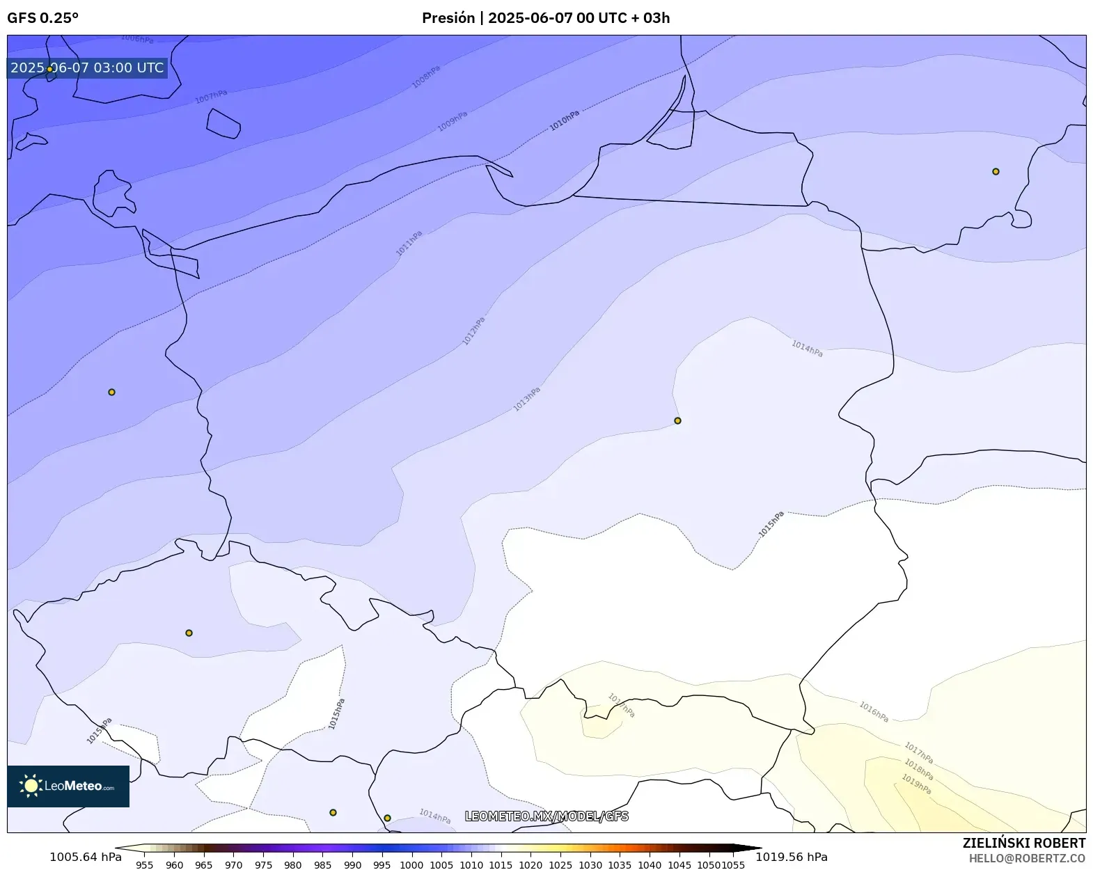 GFS model - Polonia, Presión GFS model - Polonia, Presión