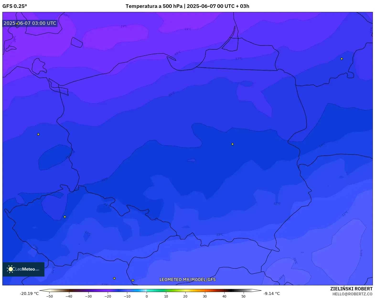 GFS model - Polonia, Temperatura a 500 hPa GFS model - Polonia, Temperatura a 500 hPa