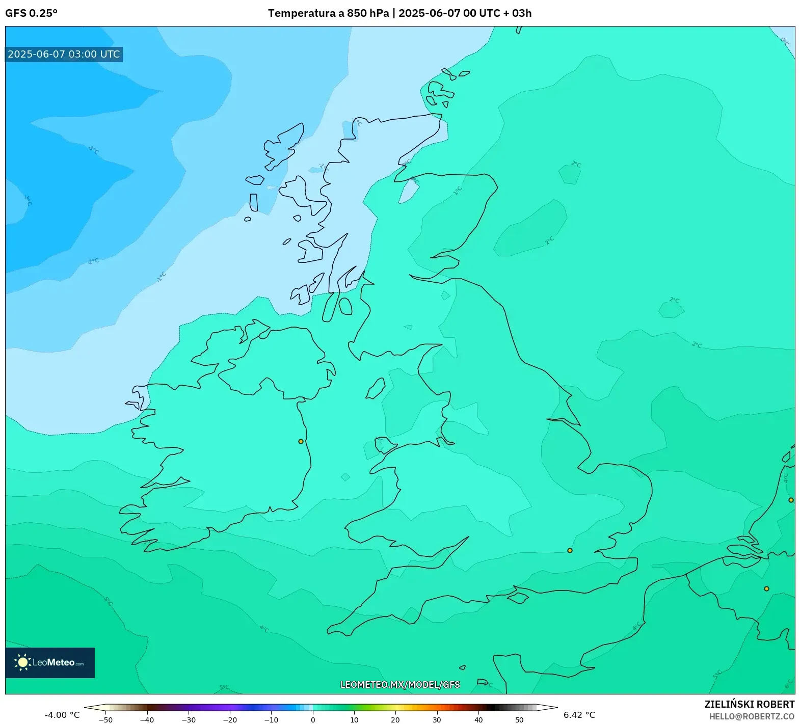 GFS model - Reino Unido, Temperatura a 850 hPa GFS model - Reino Unido, Temperatura a 850 hPa