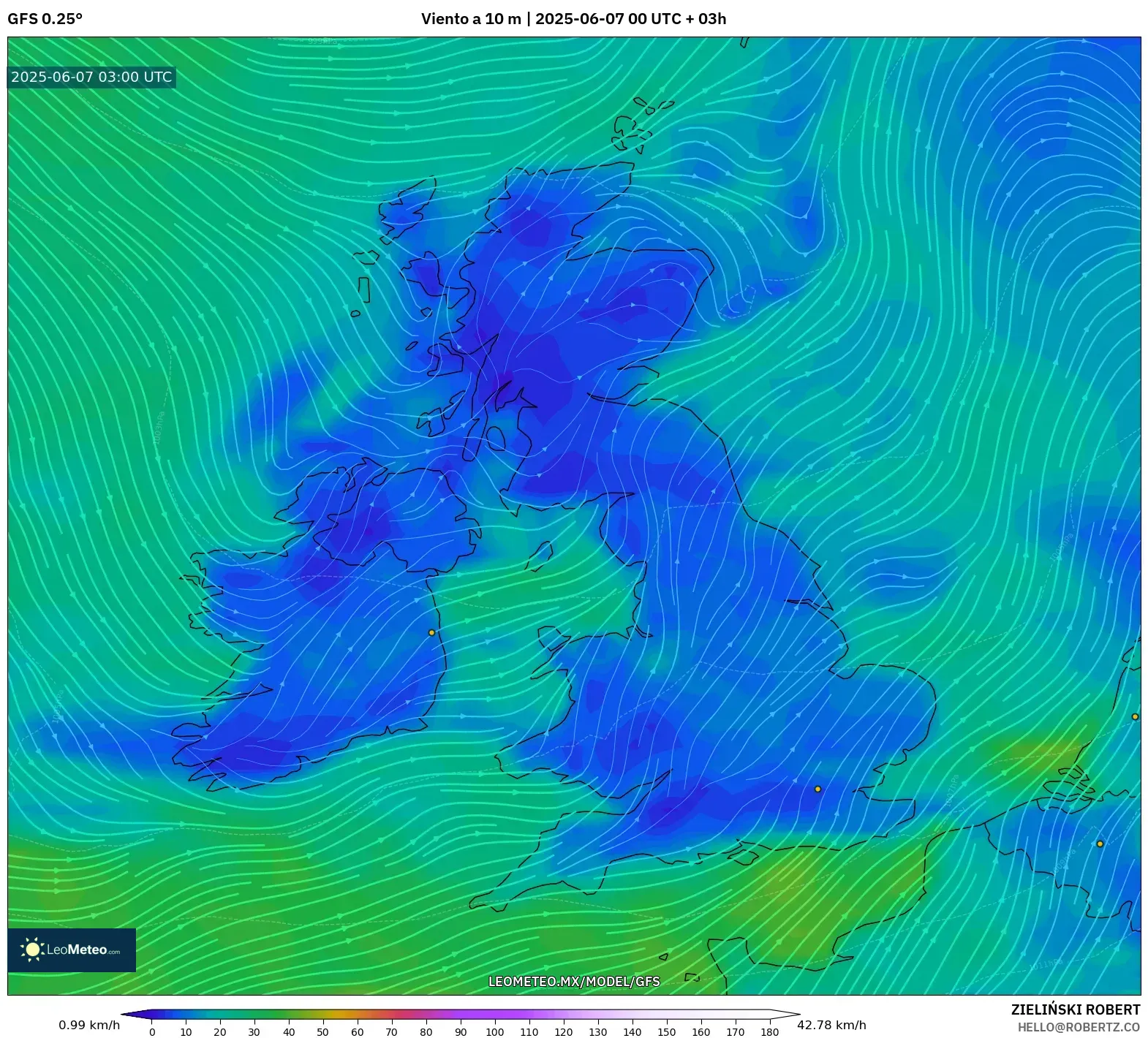 GFS model - Reino Unido, Viento a 10 m GFS model - Reino Unido, Viento a 10 m