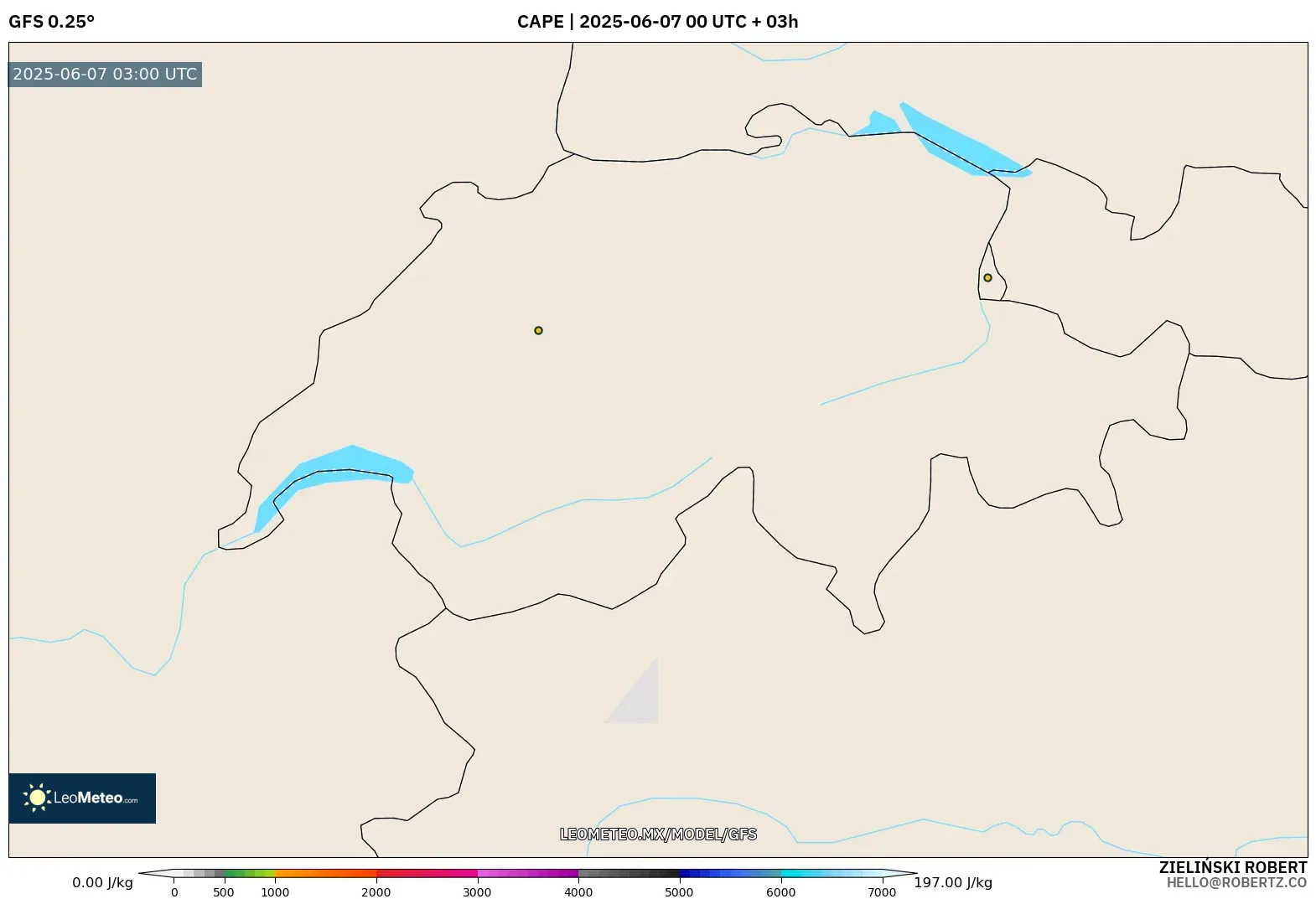 GFS model - Suiza, CAPE GFS model - Suiza, CAPE