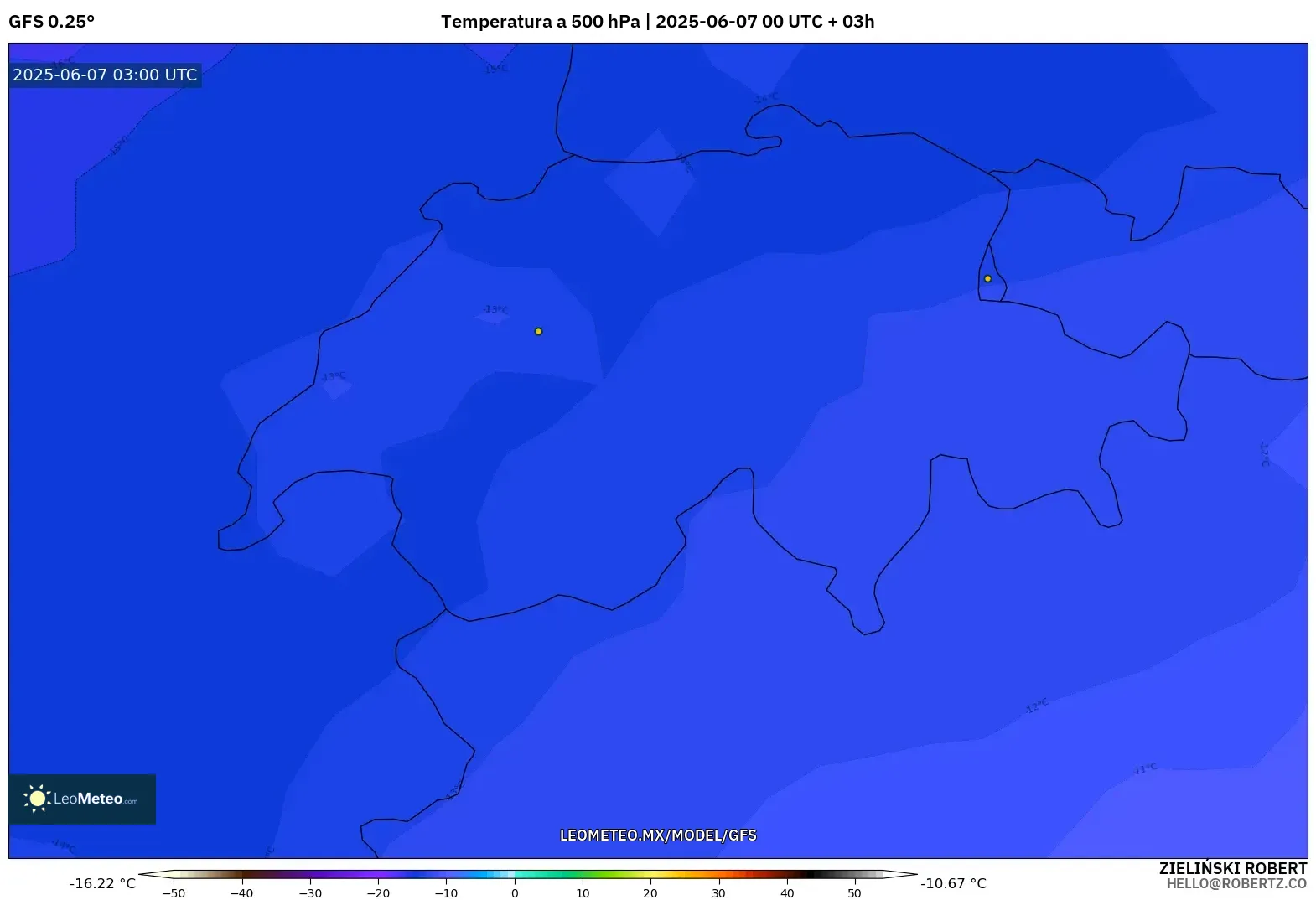 GFS model - Suiza, Temperatura a 500 hPa GFS model - Suiza, Temperatura a 500 hPa