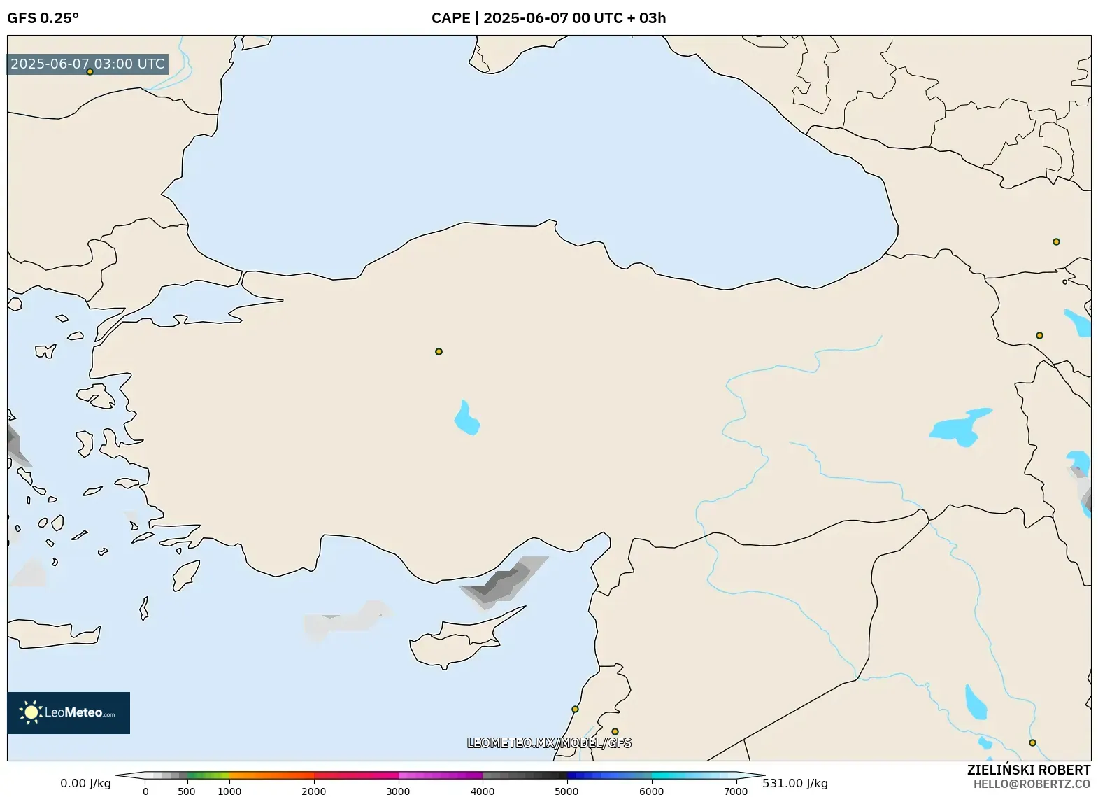 GFS model - Turquía, CAPE GFS model - Turquía, CAPE