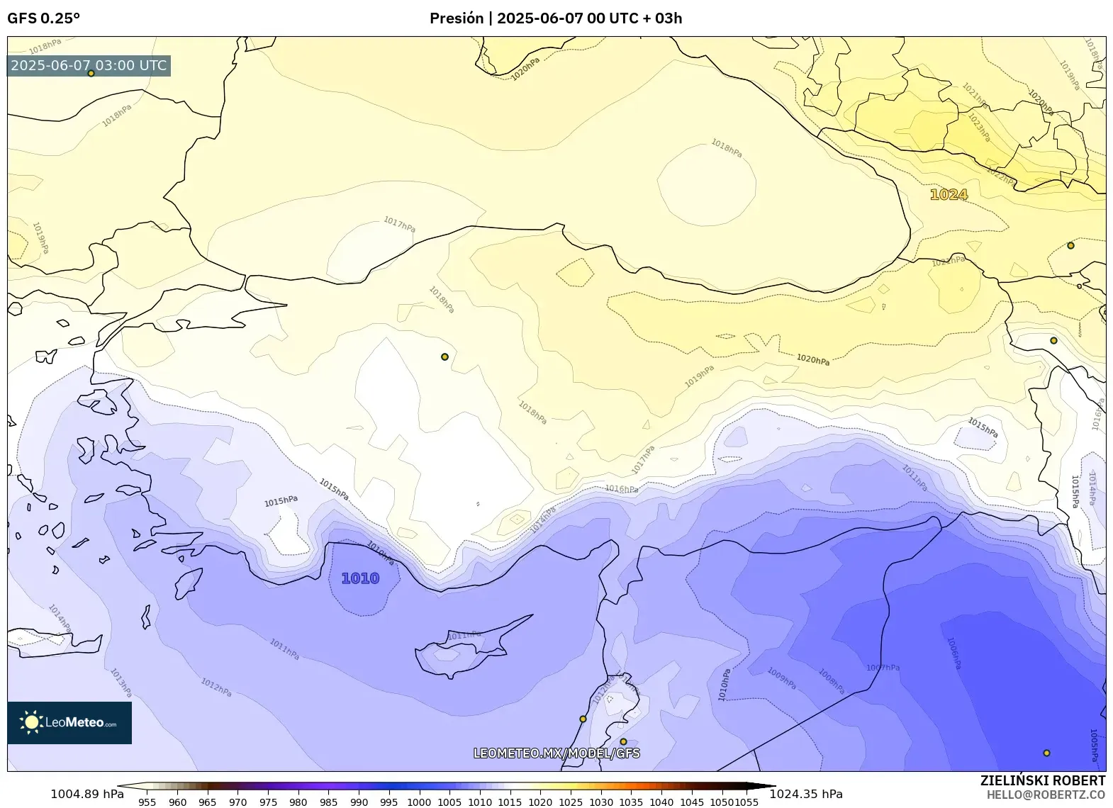 GFS model - Turquía, Presión