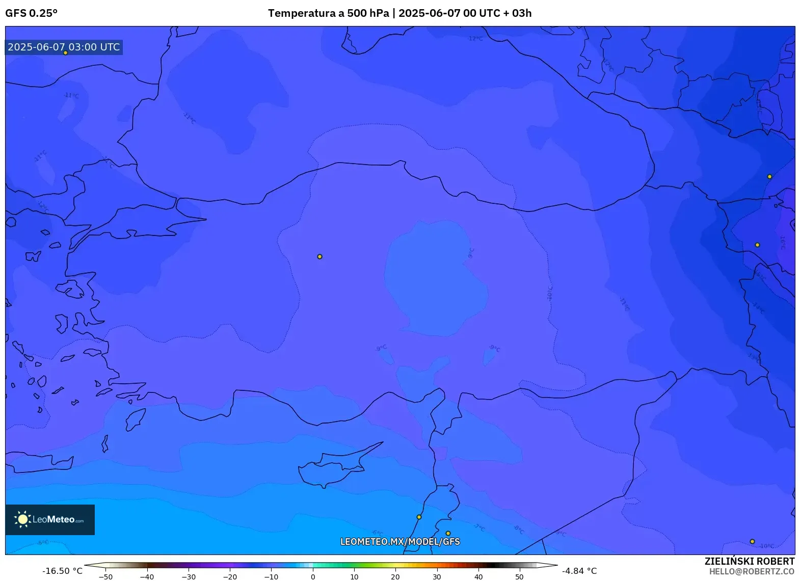 GFS model - Turquía, Temperatura a 500 hPa GFS model - Turquía, Temperatura a 500 hPa