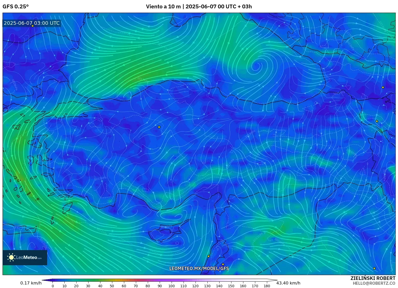 GFS model - Turquía, Viento a 10 m
