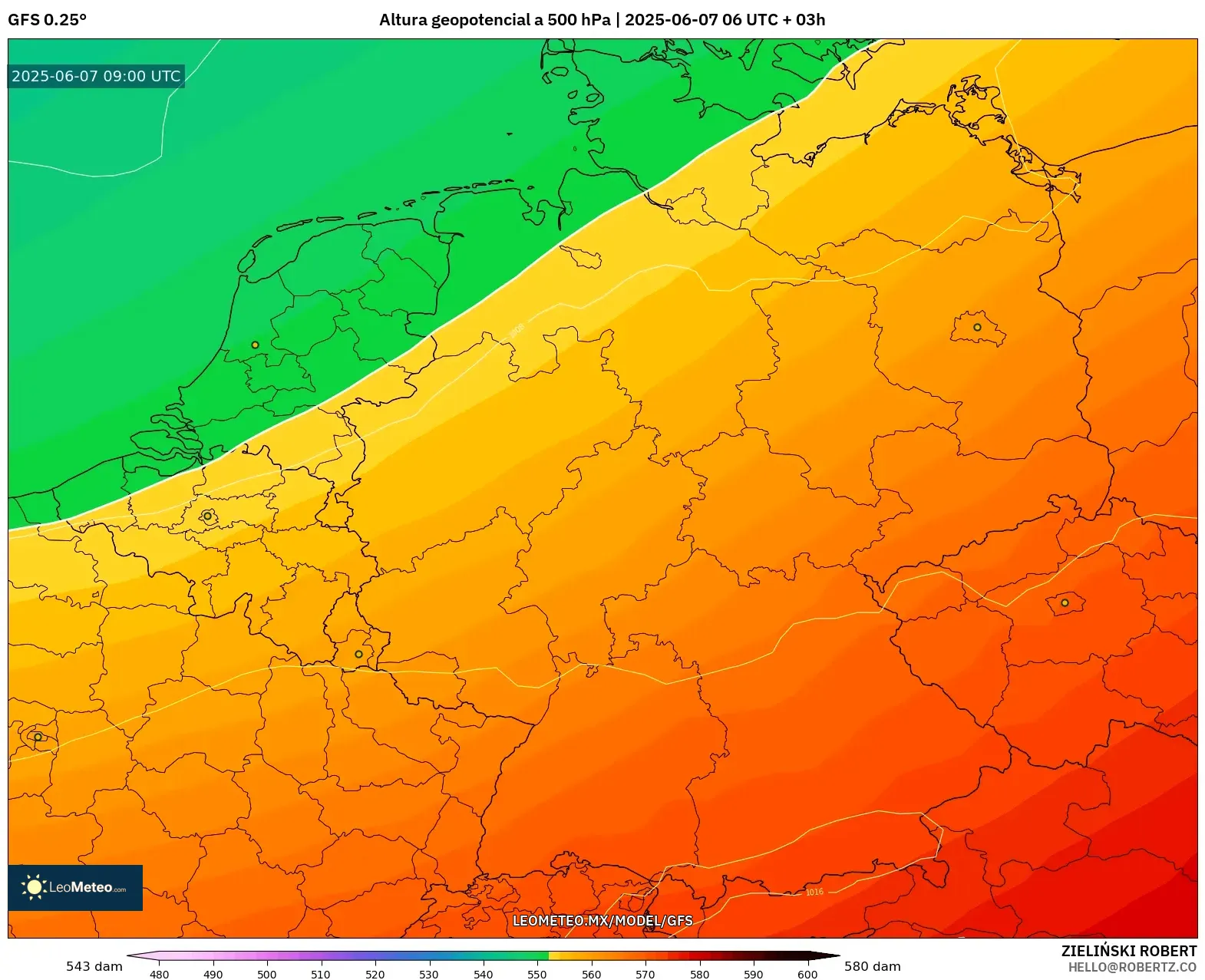 GFS model - Alemania, Altura geopotencial a 500 hPa GFS model - Alemania, Altura geopotencial a 500 hPa