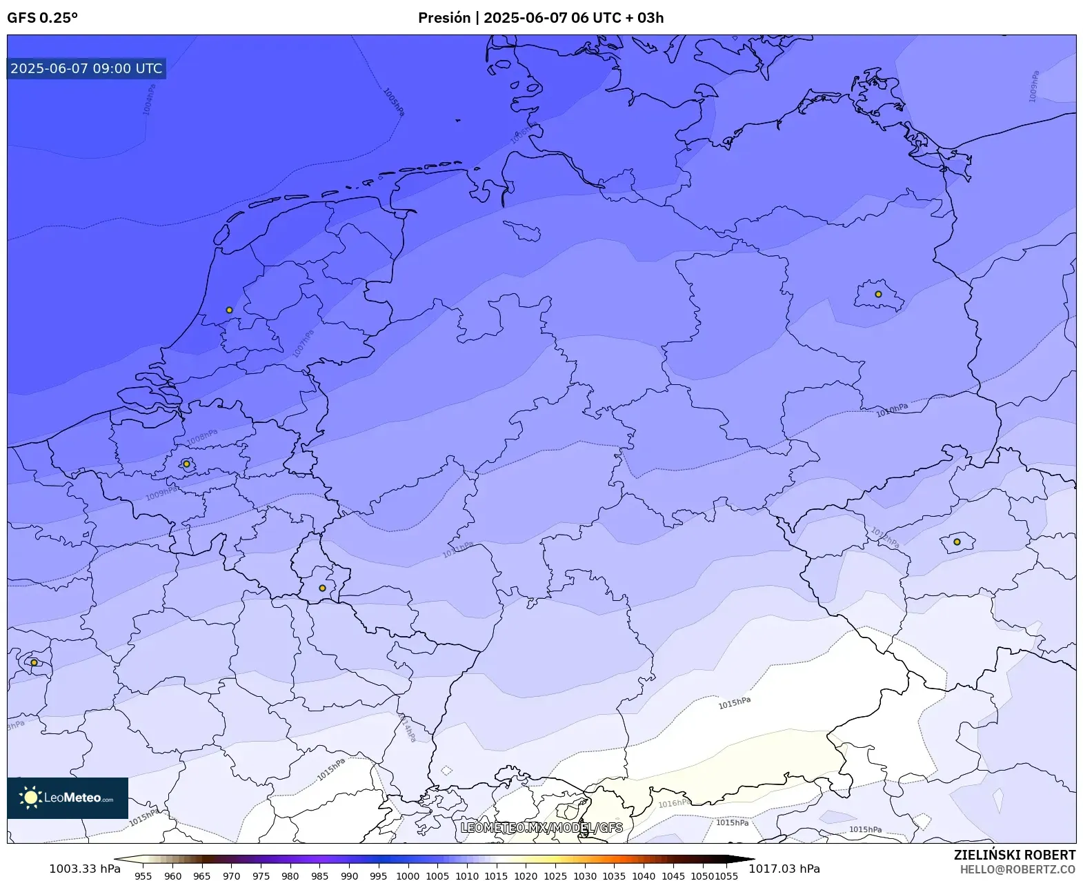 GFS model - Alemania, Presión GFS model - Alemania, Presión