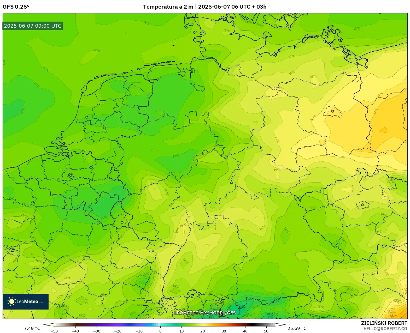 GFS model - Alemania, Temperatura a 2 m GFS model - Alemania, Temperatura a 2 m