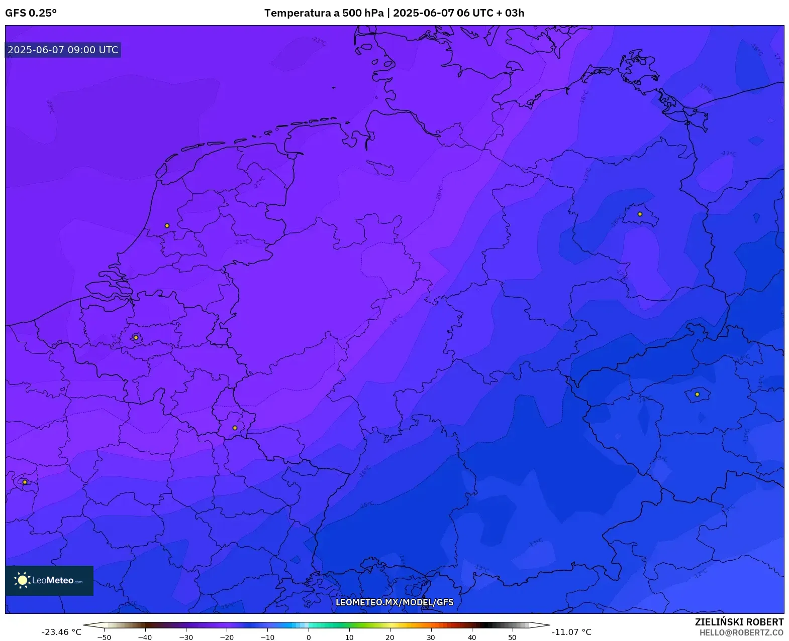 GFS model - Alemania, Temperatura a 500 hPa GFS model - Alemania, Temperatura a 500 hPa
