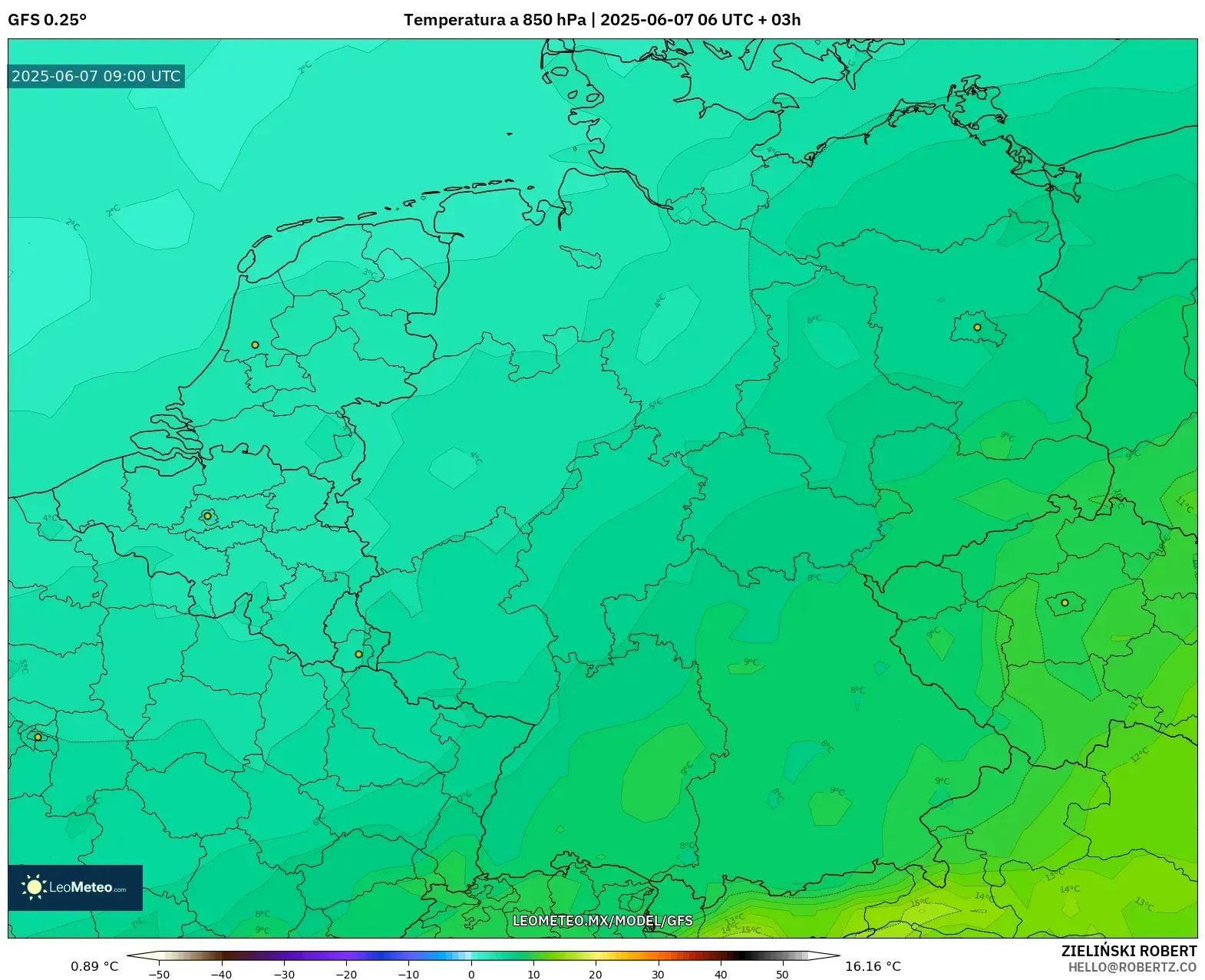 GFS model - Alemania, Temperatura a 850 hPa GFS model - Alemania, Temperatura a 850 hPa